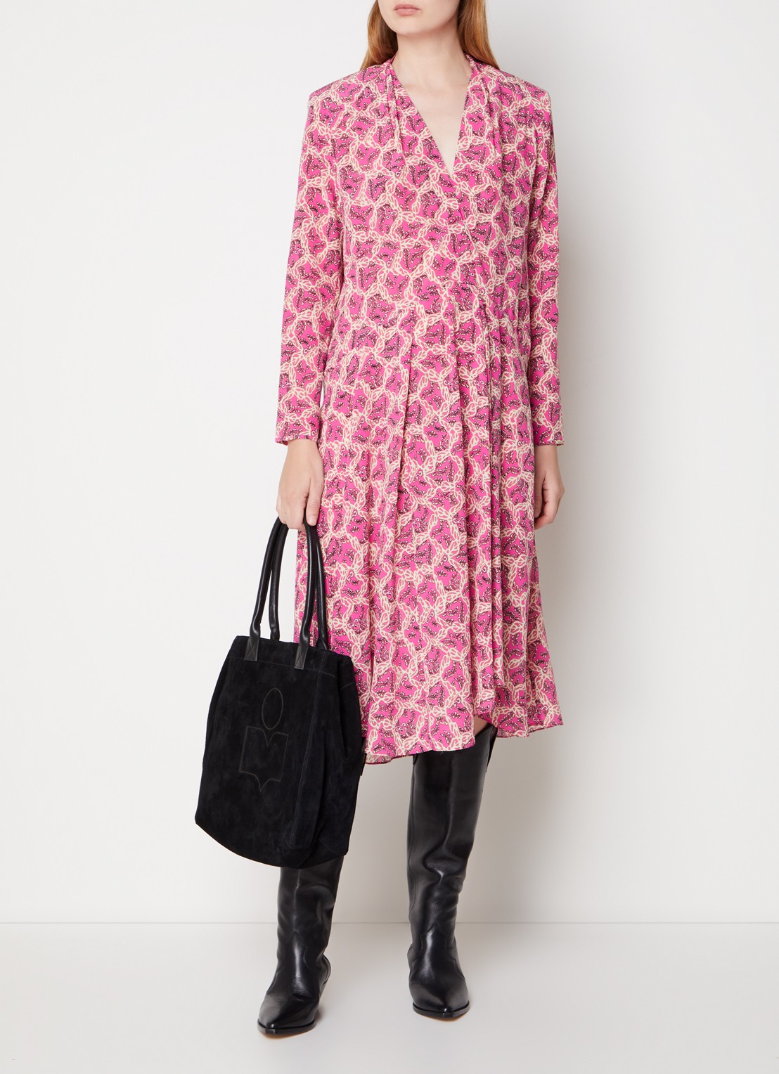 Isabel Marant Patel midi jurk in zijdeblend met print - detail 2 roze