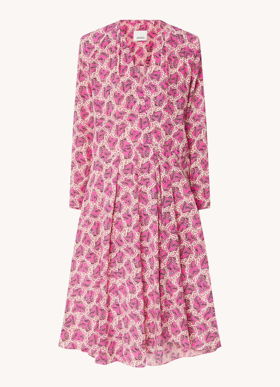 Isabel Marant Patel midi jurk in zijdeblend met print - voorkant 4 roze