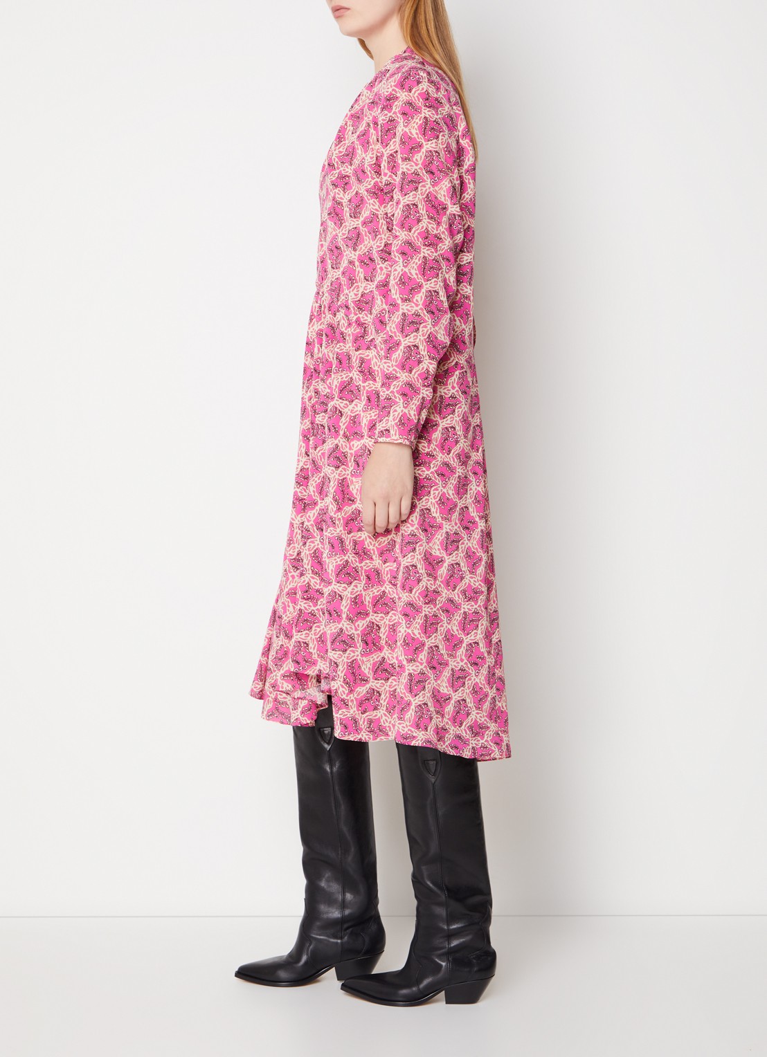 Isabel Marant Patel midi jurk in zijdeblend met print - voorkant 5 roze