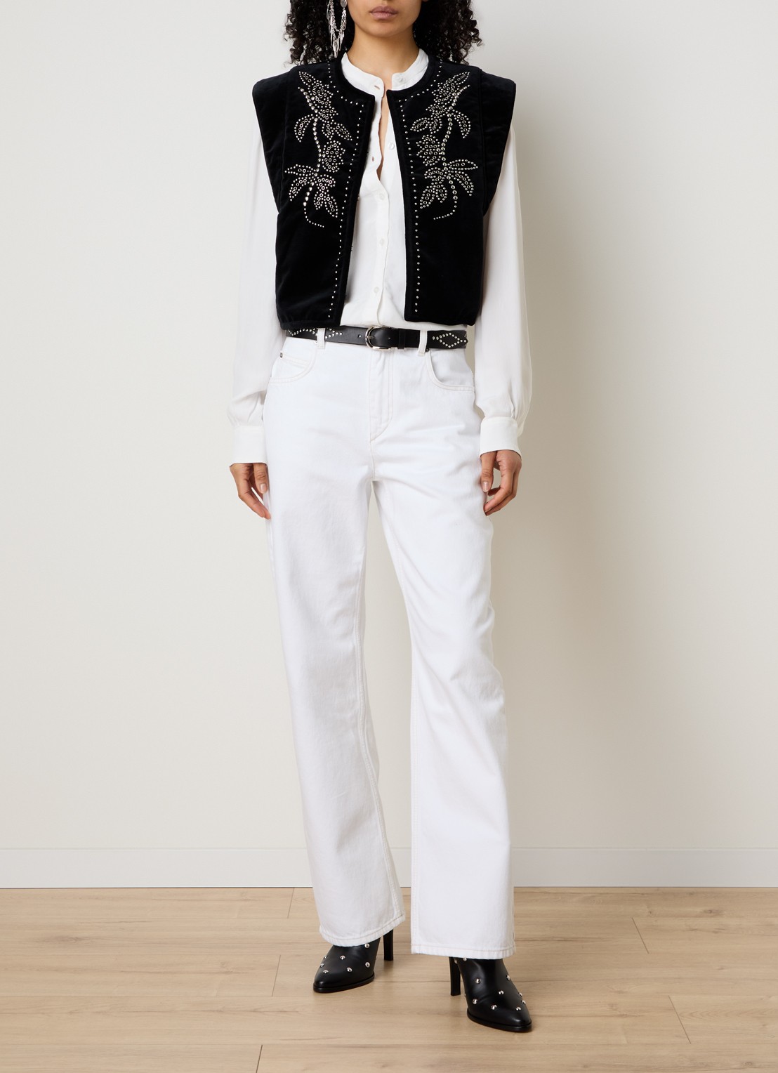 Isabel Marant Poppy gilet van fluweel met studs - voorkant 4 zwart