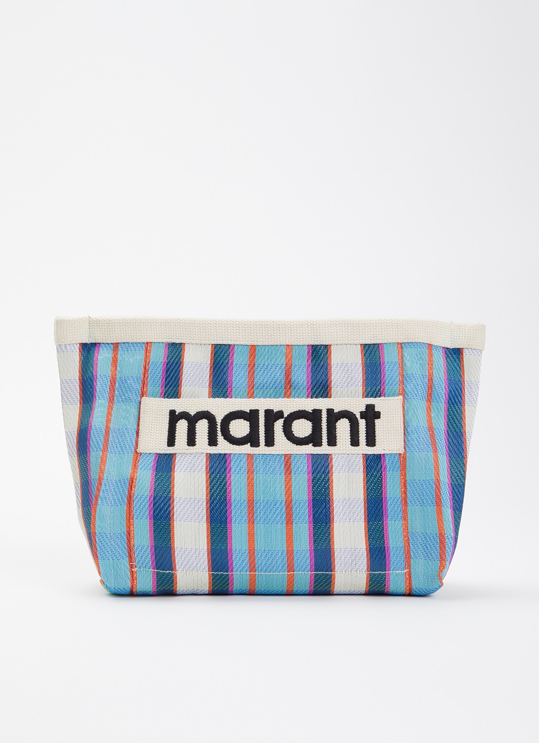 Isabel Marant Powden etui met ruitdessin en logo - voorkant 2 blauwgrijs