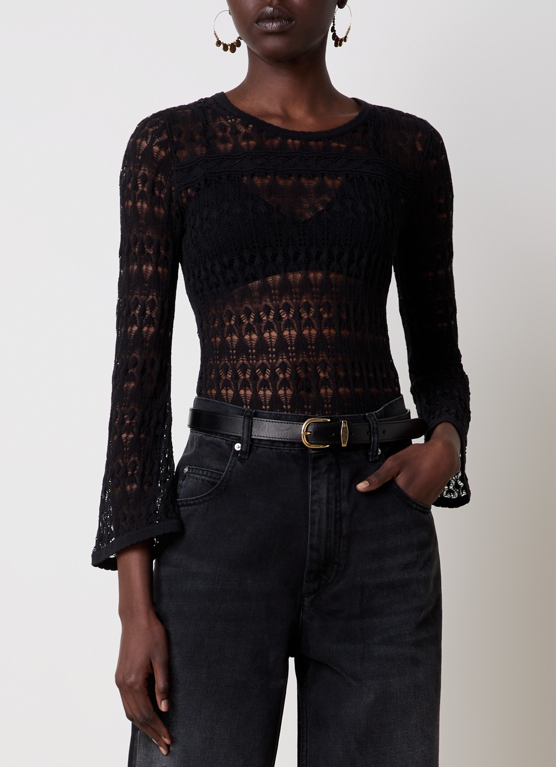 Isabel Marant Prune grofgebreide top met opengewerkt dessin - detail 2 zwart
