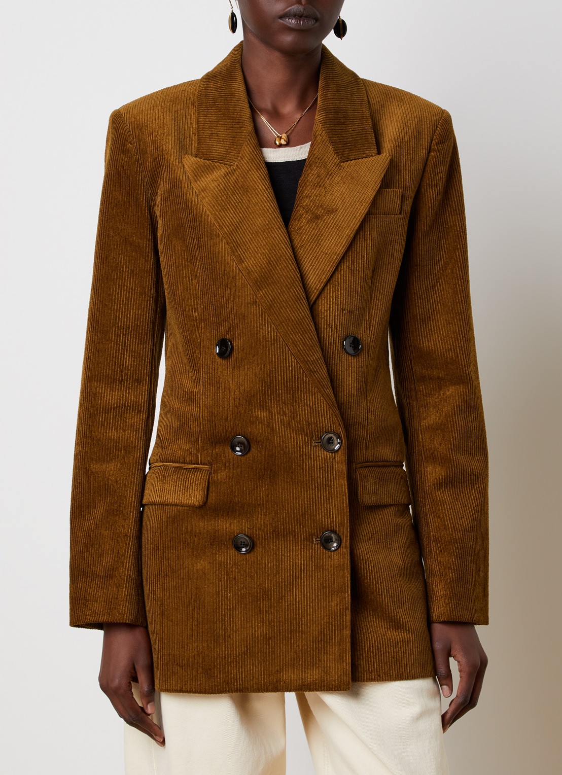 Isabel Marant Rasma double-breasted blazer van corduroy - detail 3 cognac