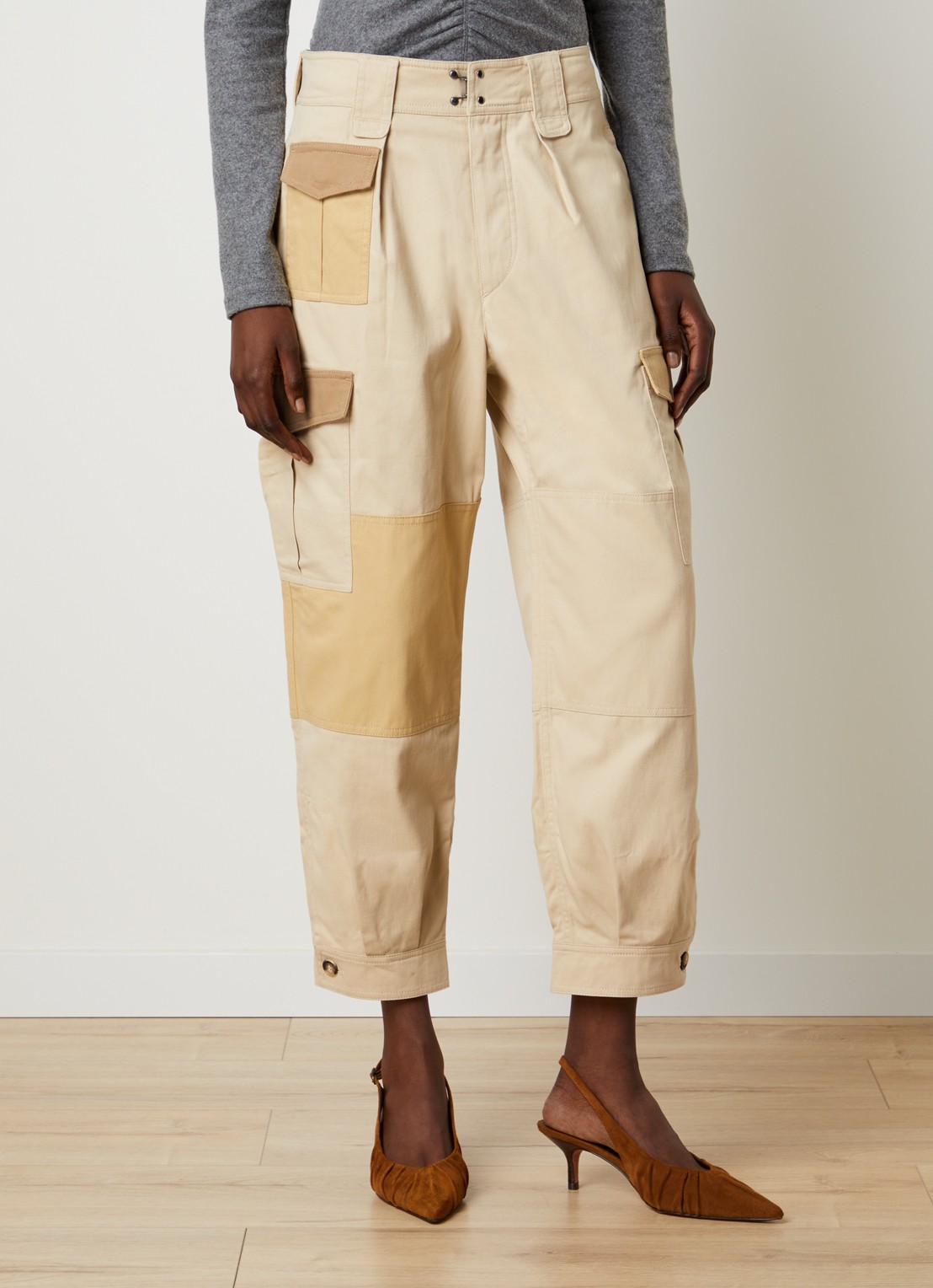 Isabel Marant Renza high waist tapered fit cargobroek met klepzakken - detail 4 beige