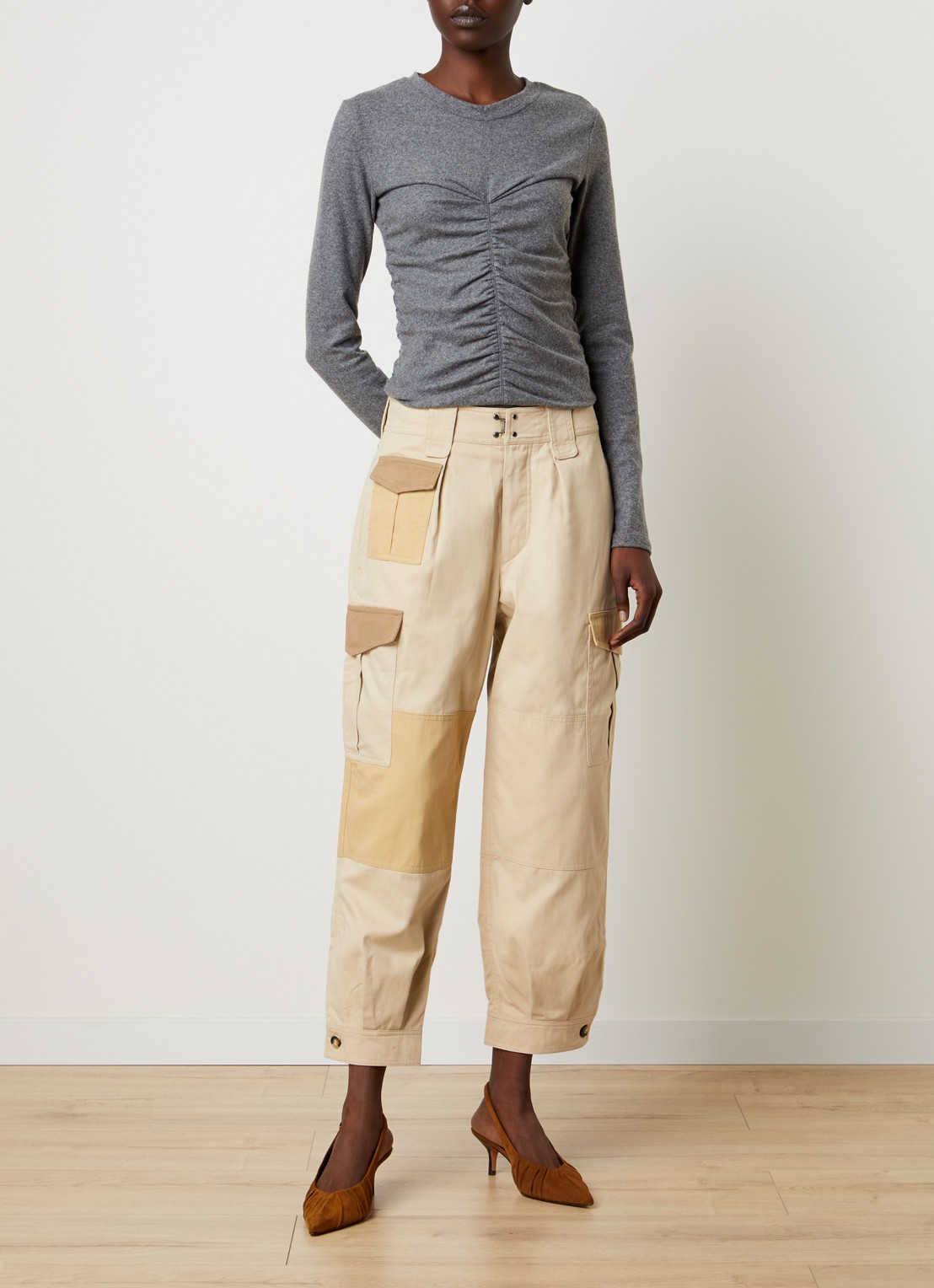 Isabel Marant Renza high waist tapered fit cargobroek met klepzakken - voorkant 3 beige