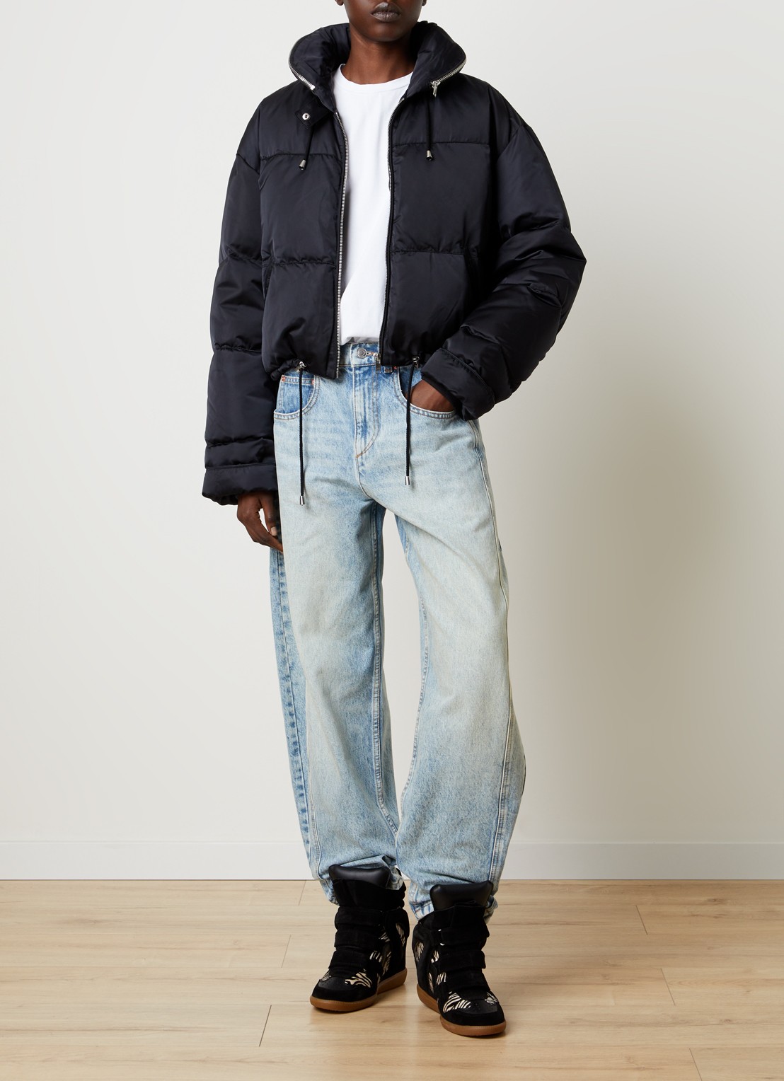 Isabel Marant Rilja puffer jack met donsvulling en opbergbare capuchon - voorkant 6 zwart