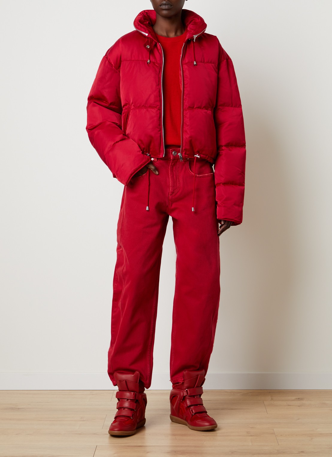 Isabel Marant Rilja puffer jack met donsvulling en opbergbare capuchon - voorkant 3 rood