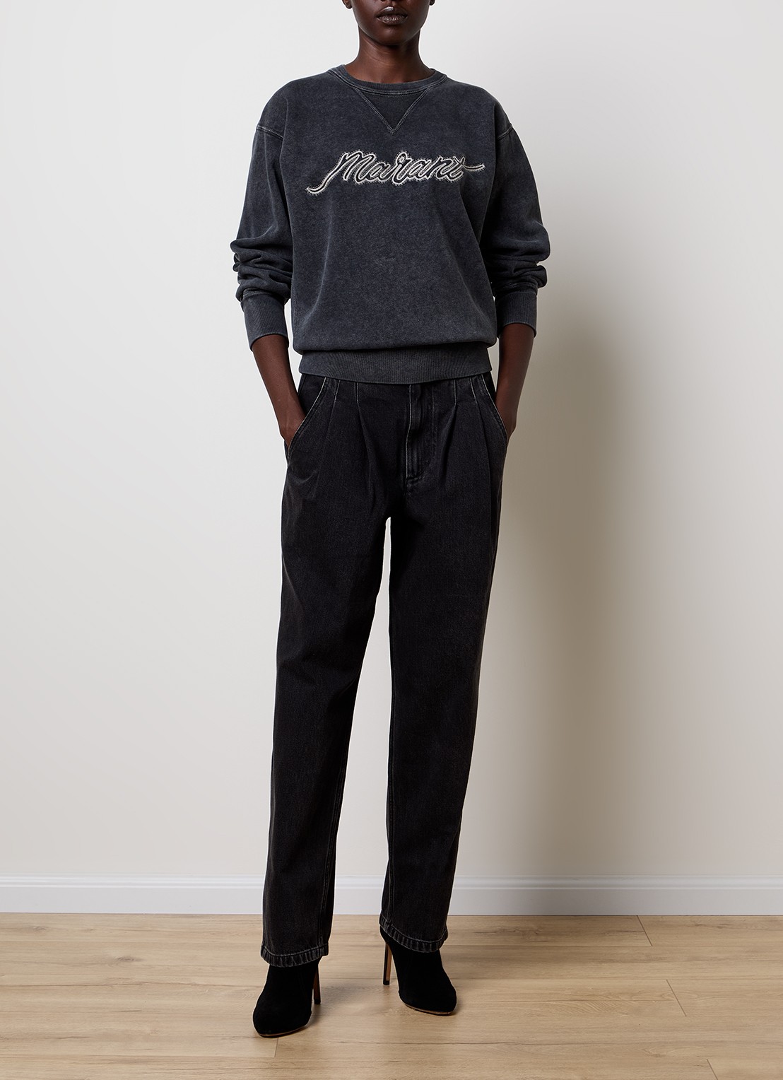 Isabel Marant Rise sweater met logoborduring - voorkant 2 antraciet