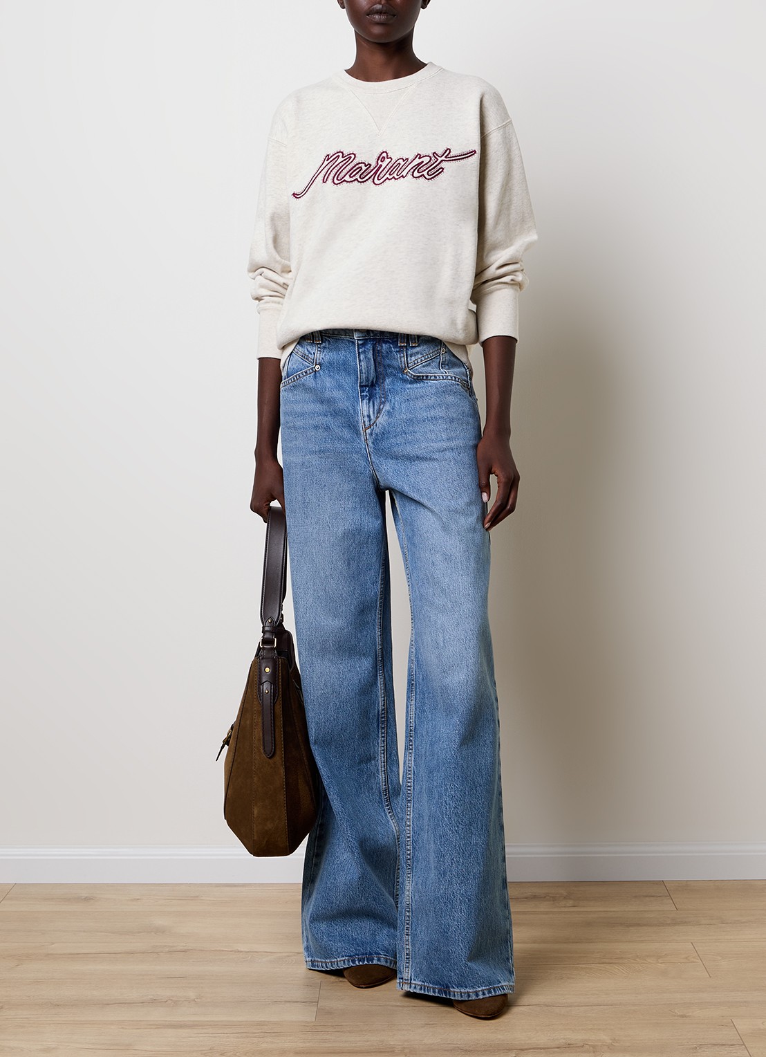 Isabel Marant Rise sweater met logoborduring - voorkant 4 lichtgrijs