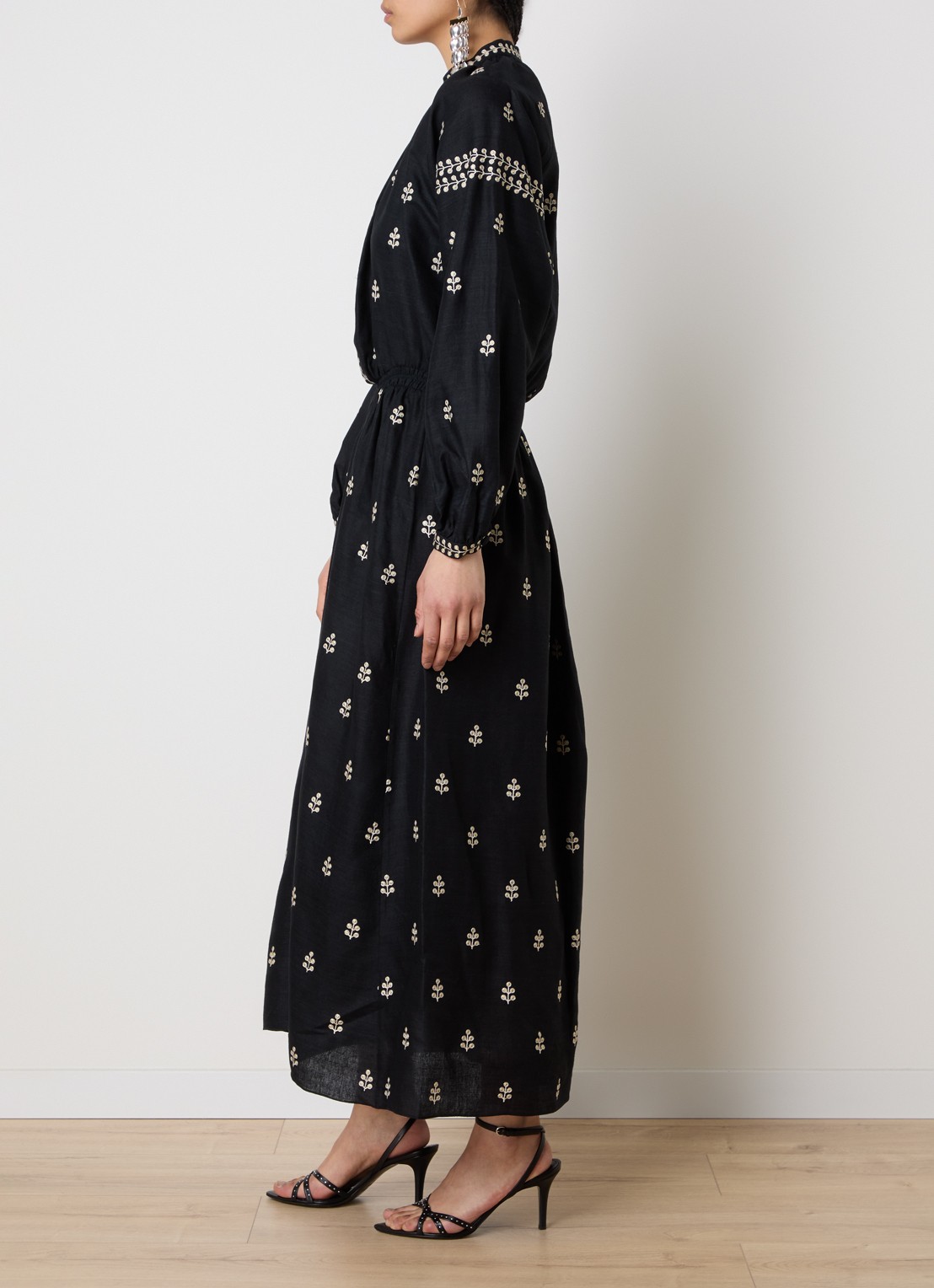 Isabel Marant Rodilia maxi jurk van zijde met borduring - voorkant 4 zwart