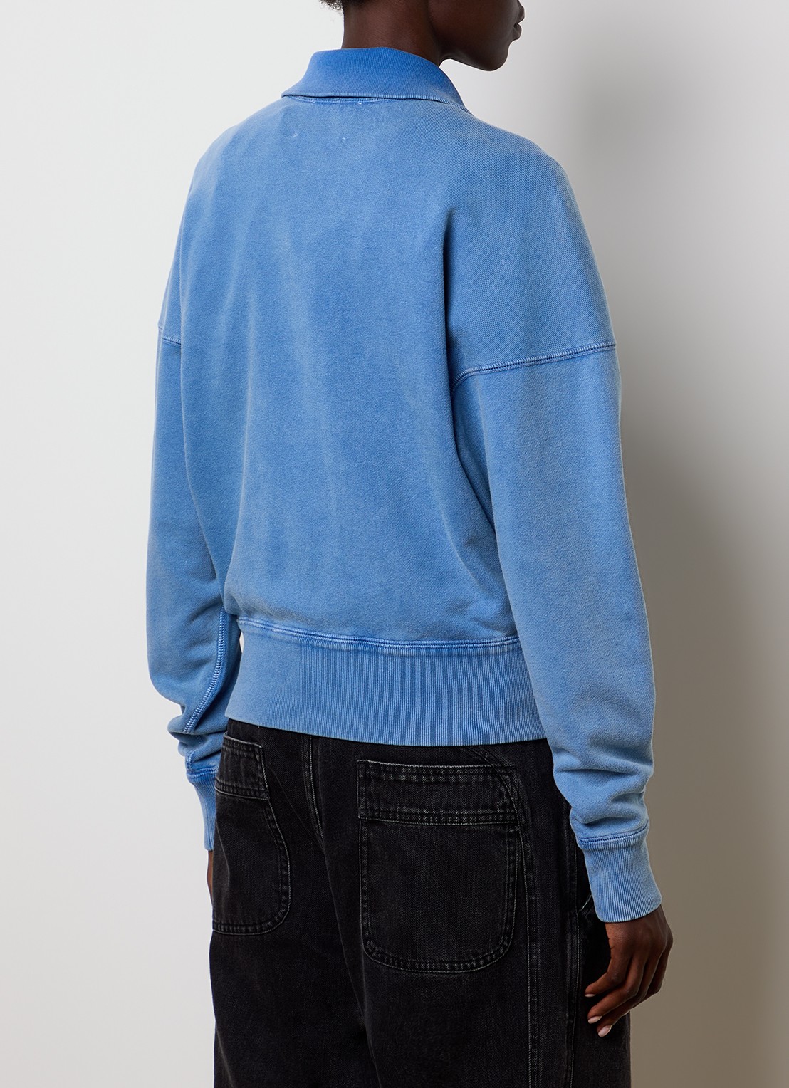 Isabel Marant Ross sweater met halve rits en flock logoprint - achterkant blauw