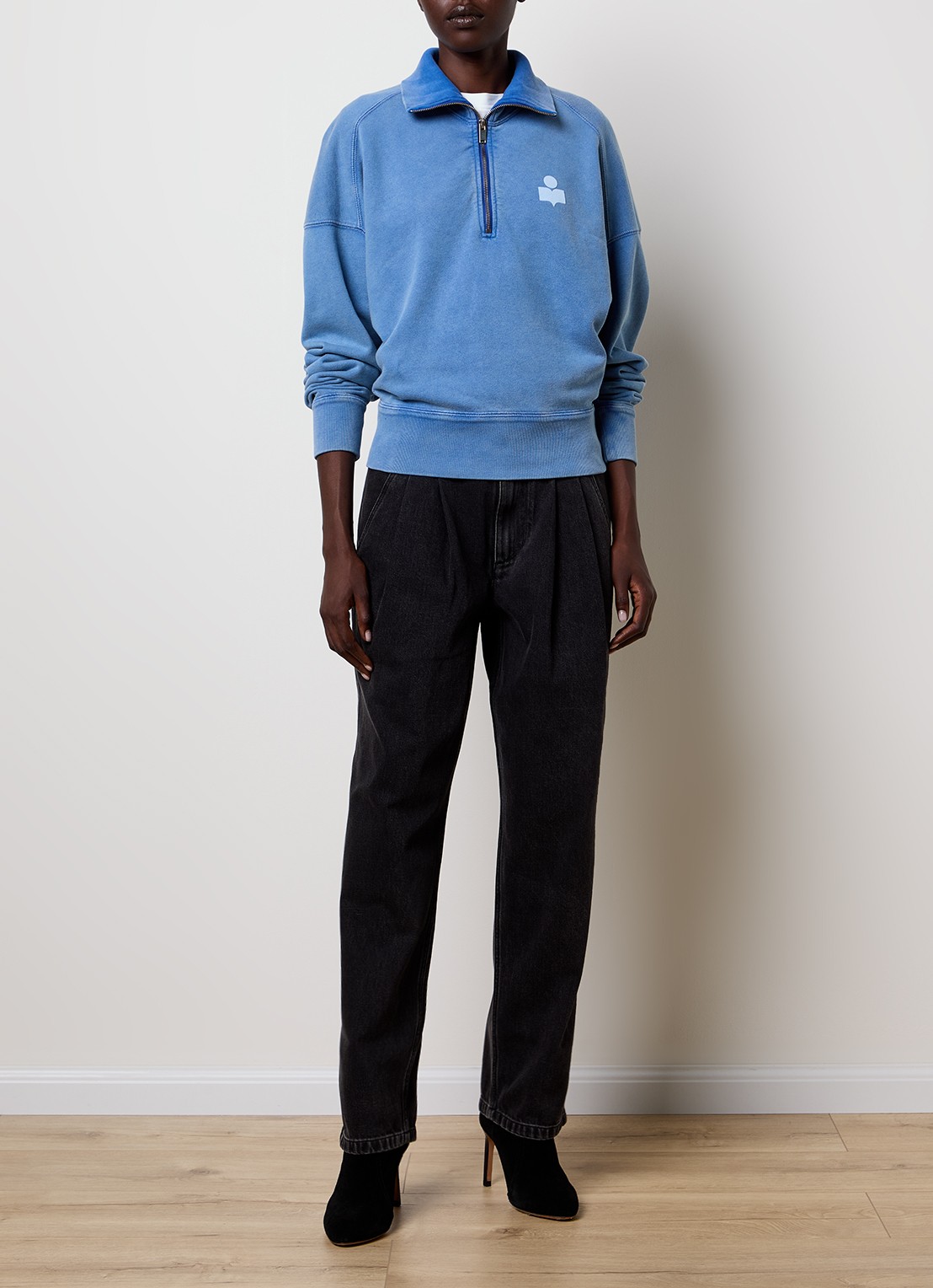 Isabel Marant Ross sweater met halve rits en flock logoprint - voorkant 5 blauw