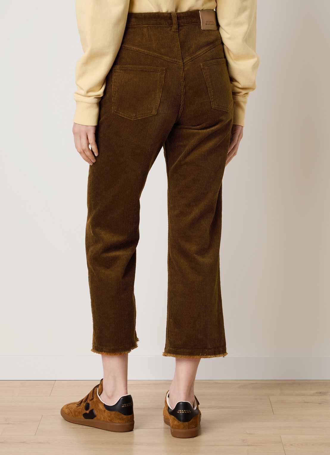 Isabel Marant Ruthie high waist cropped straight fit broek van corduroy - achterkant cognac