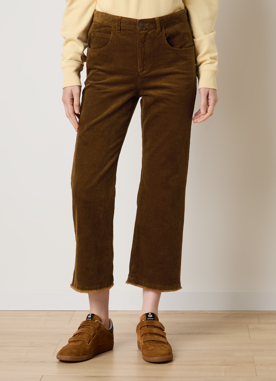 Isabel Marant Ruthie high waist cropped straight fit broek van corduroy - detail 2 cognac