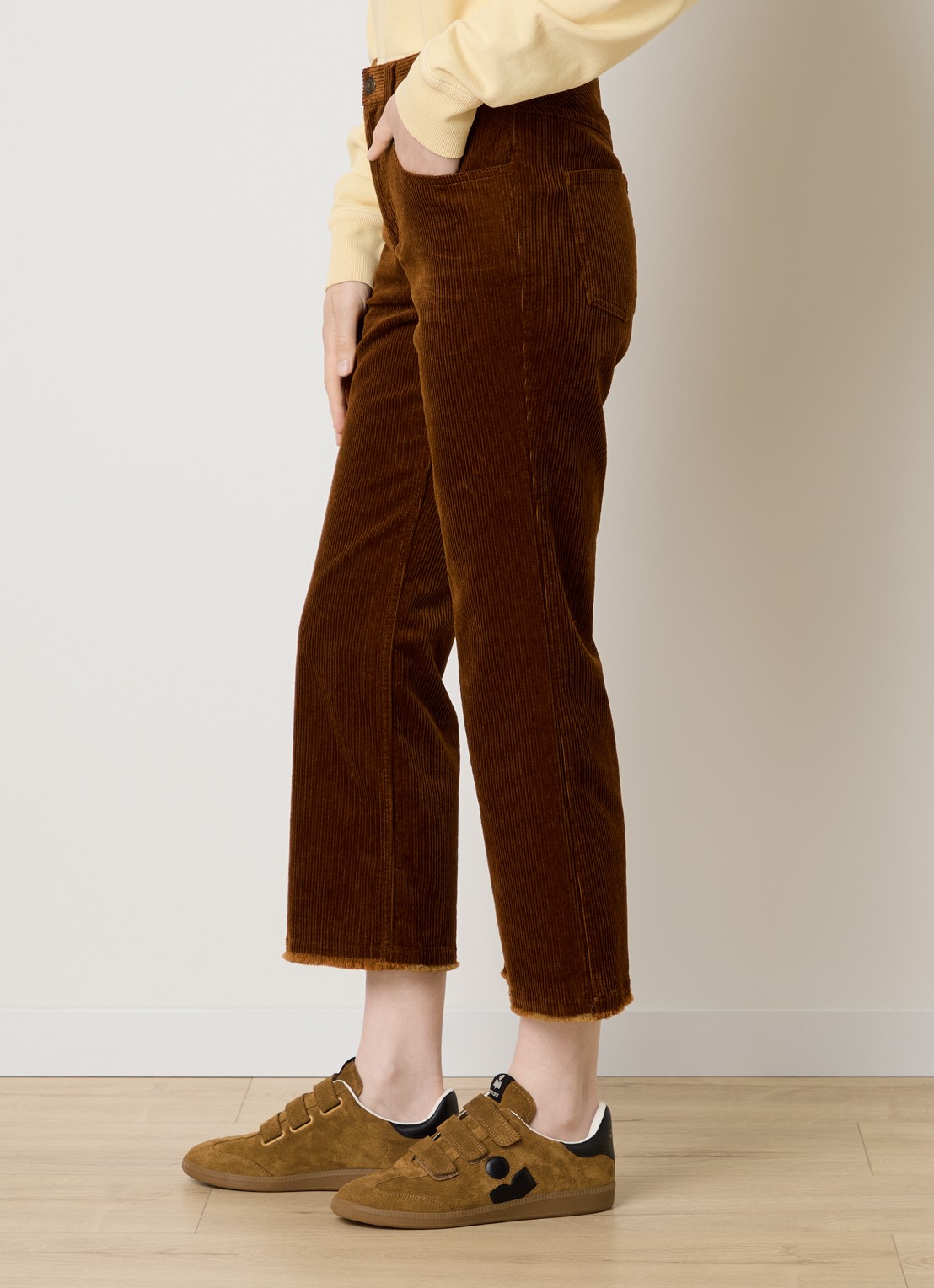 Isabel Marant Ruthie high waist cropped straight fit broek van corduroy - detail 3 cognac