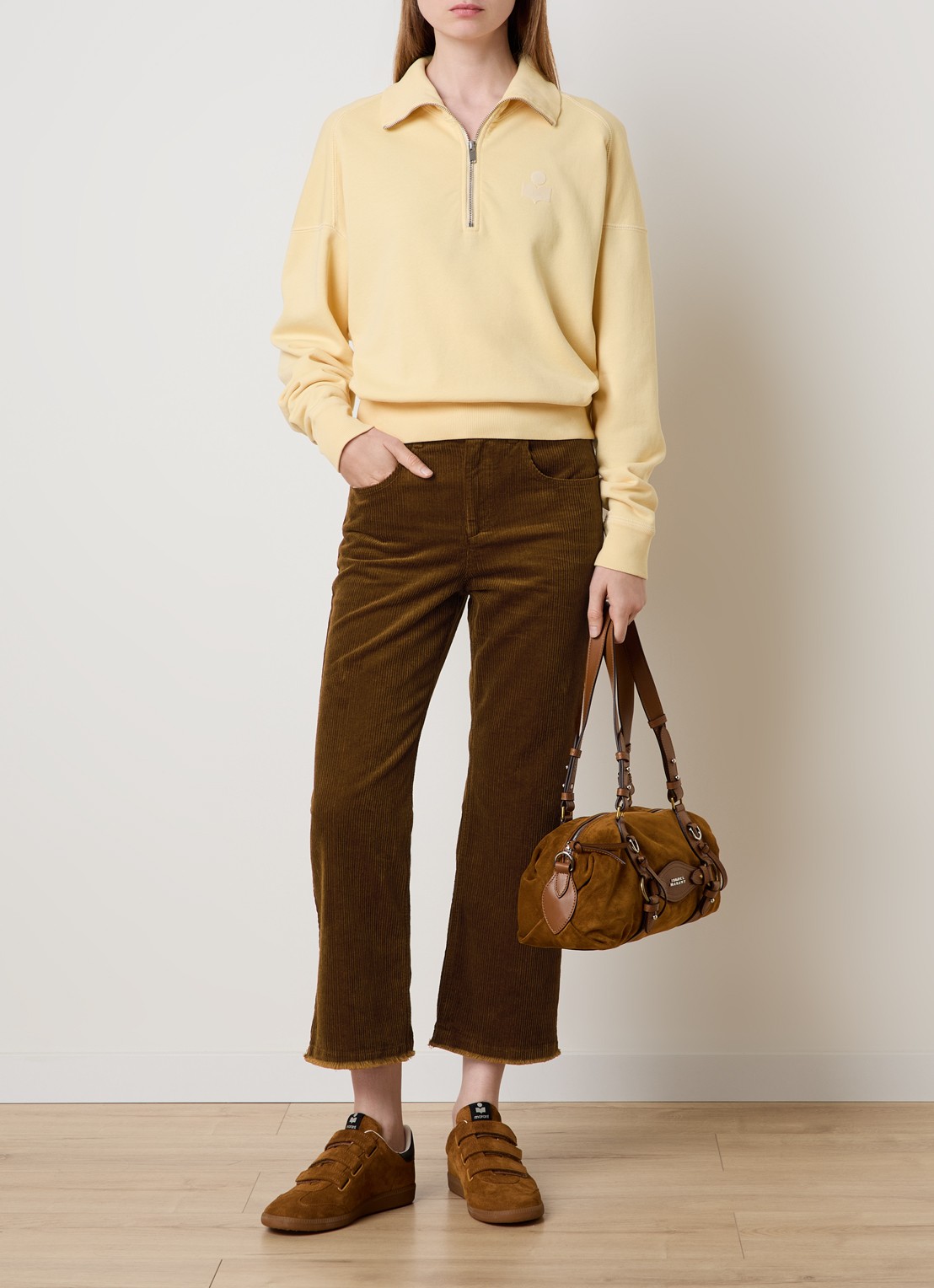 Isabel Marant Ruthie high waist cropped straight fit broek van corduroy - voorkant 6 cognac