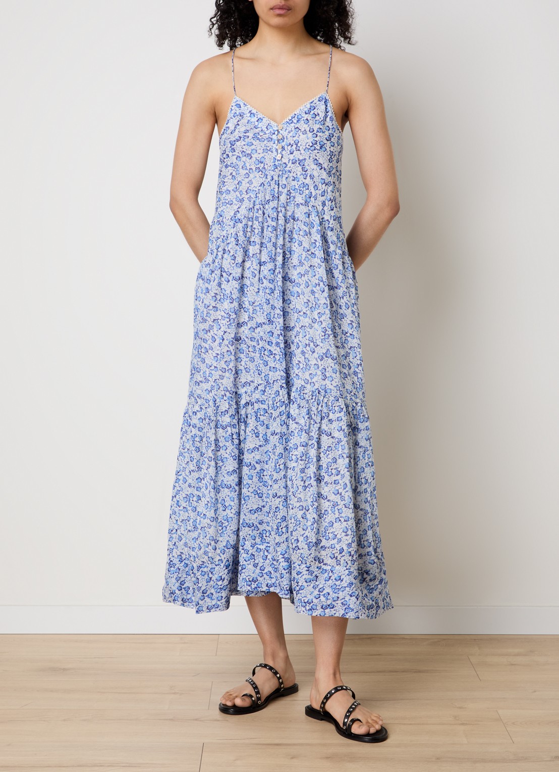 Isabel Marant Sabba midi jurk met bloemenprint - detail 4 blauw