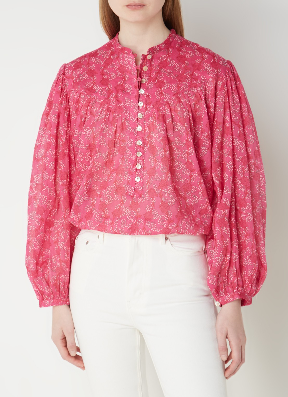 Isabel Marant Salika blouse met ballonmouw - detail 2 fuchsia
