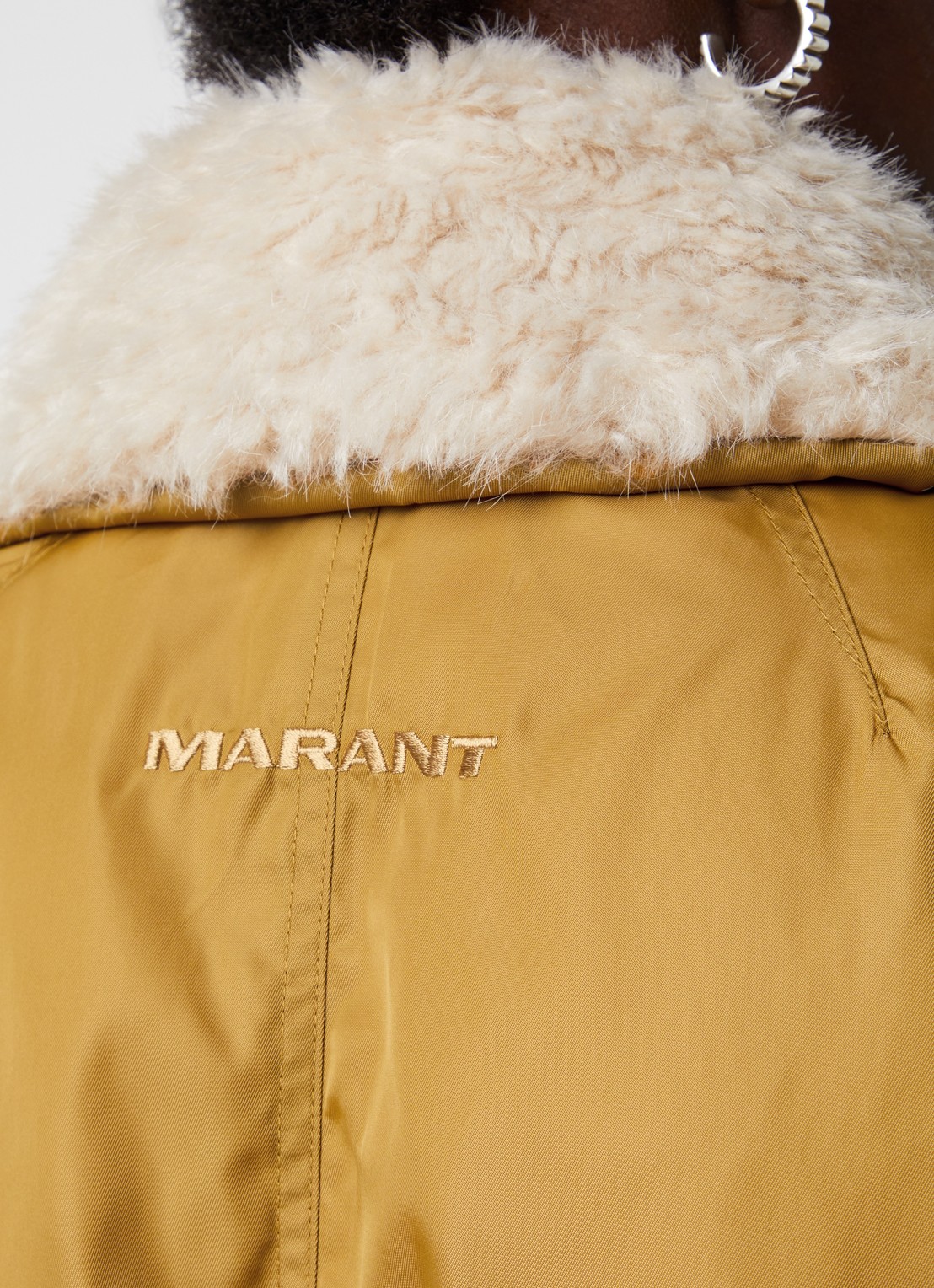 Isabel Marant Selja gewatteerd jack met kraag van imitatiebont - detail 5 okergeel