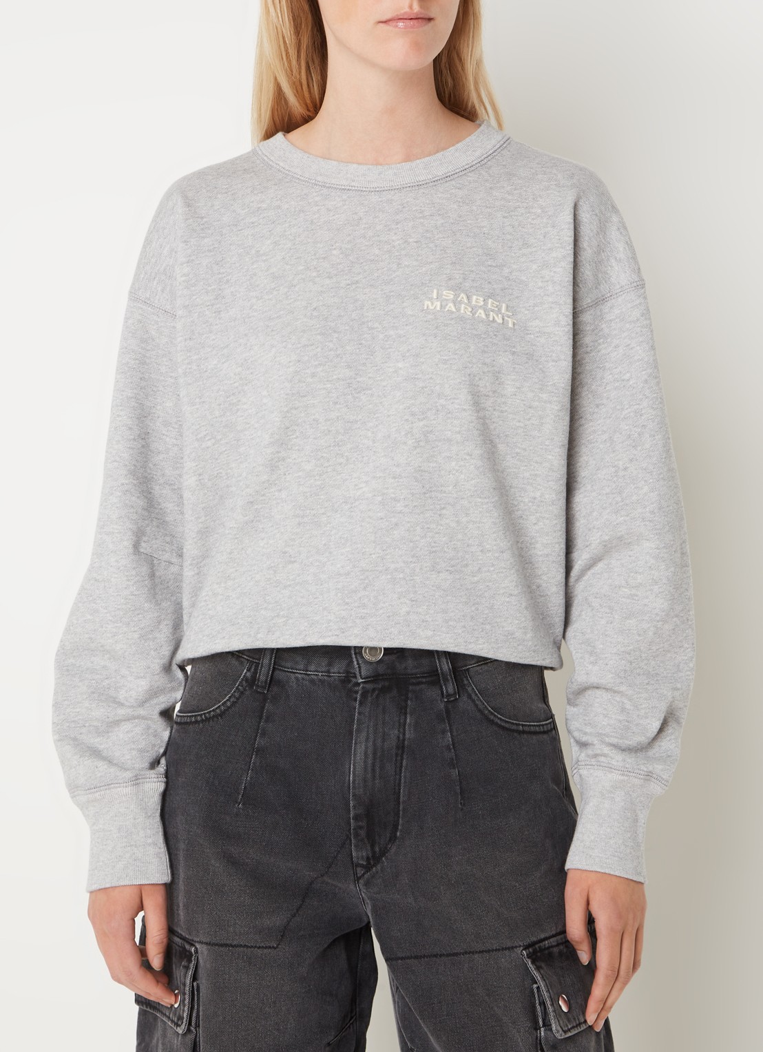 Isabel Marant Shad sweater met logoborduring - detail 3 lichtgrijs