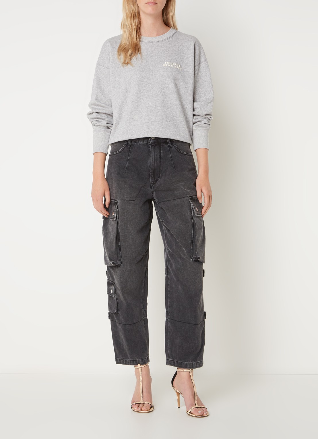 Isabel Marant Shad sweater met logoborduring - voorkant 2 lichtgrijs