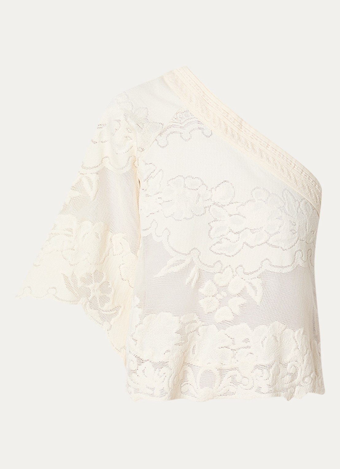 Isabel Marant Shilo top met broderie en asymmetrische hals - voorkant 3 gebroken wit