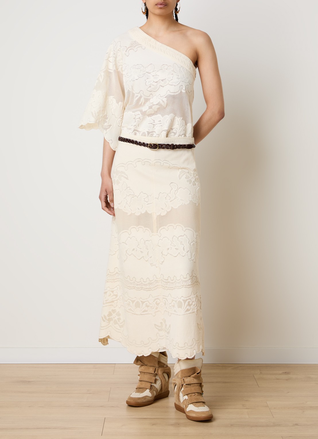 Isabel Marant Shilo top met broderie en asymmetrische hals - voorkant 4 gebroken wit