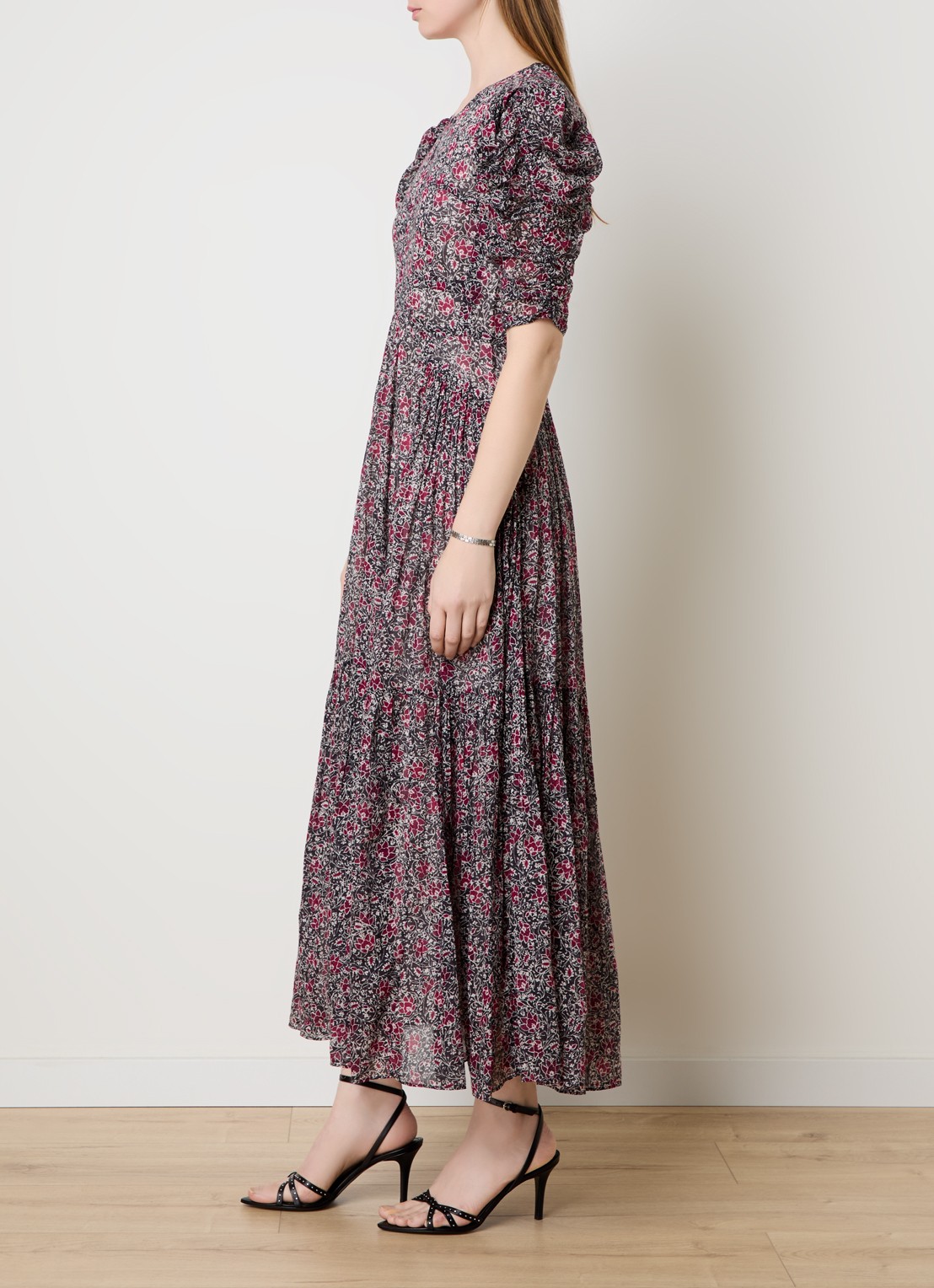 Isabel Marant Sichellia maxi jurk met bloemenprint en rugdecolleté - achterkant 5 cranberryrood