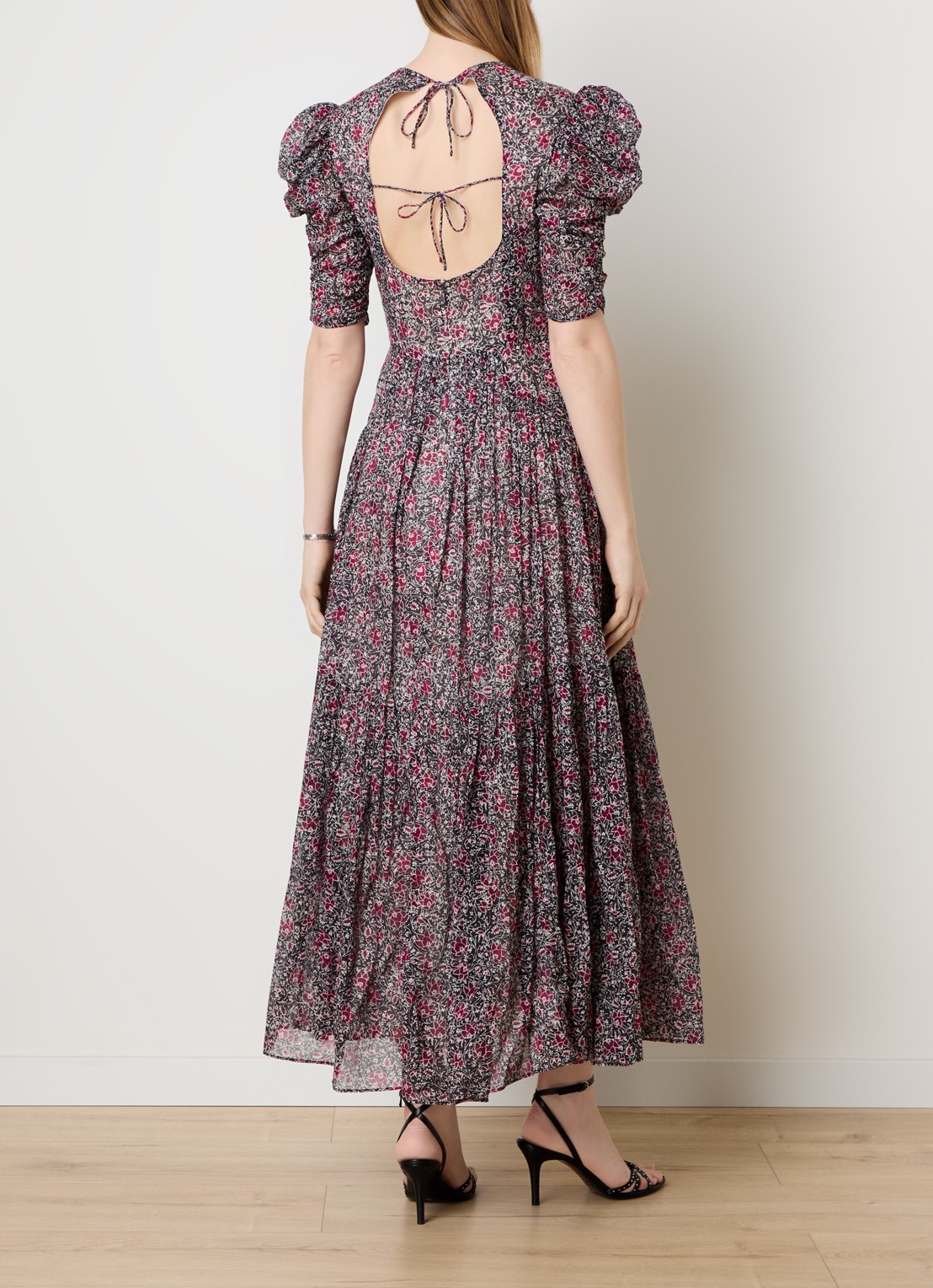 Isabel Marant Sichellia maxi jurk met bloemenprint en rugdecolleté - voorkant 2 cranberryrood