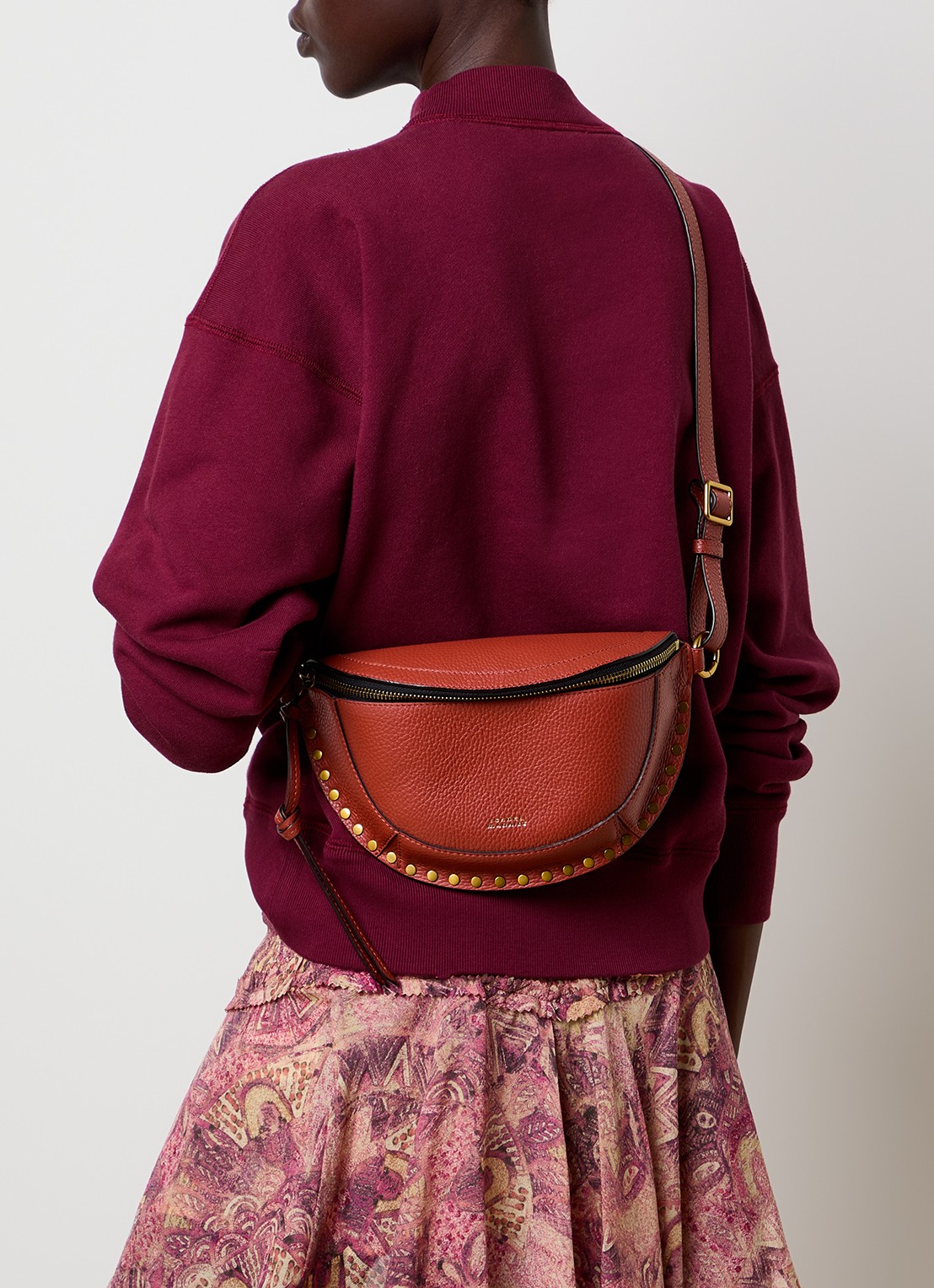 Isabel Marant Skano heuptas van kalfssuède met studs - voorkant 6 steenrood