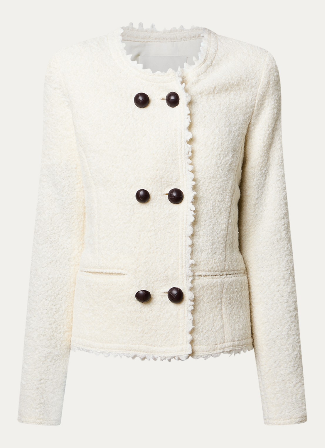 Isabel Marant Suely blazer in alpaca wolblend met paspelzakken - voorkant 2 gebroken wit