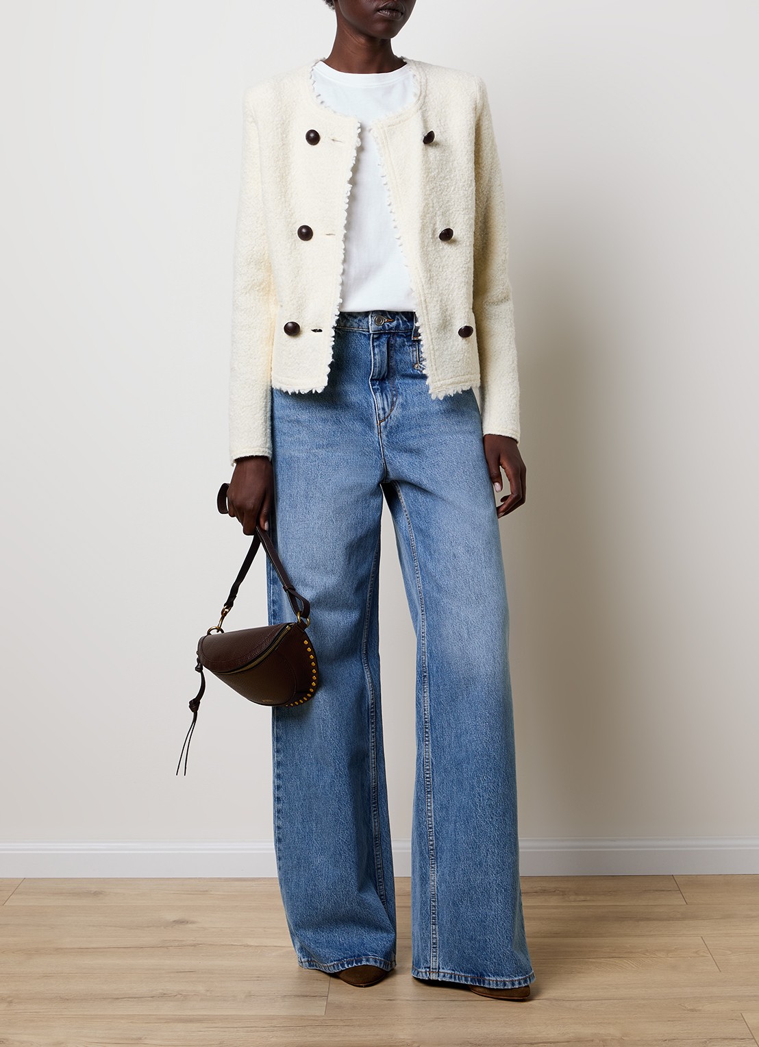 Isabel Marant Suely blazer in alpaca wolblend met paspelzakken - voorkant 3 gebroken wit