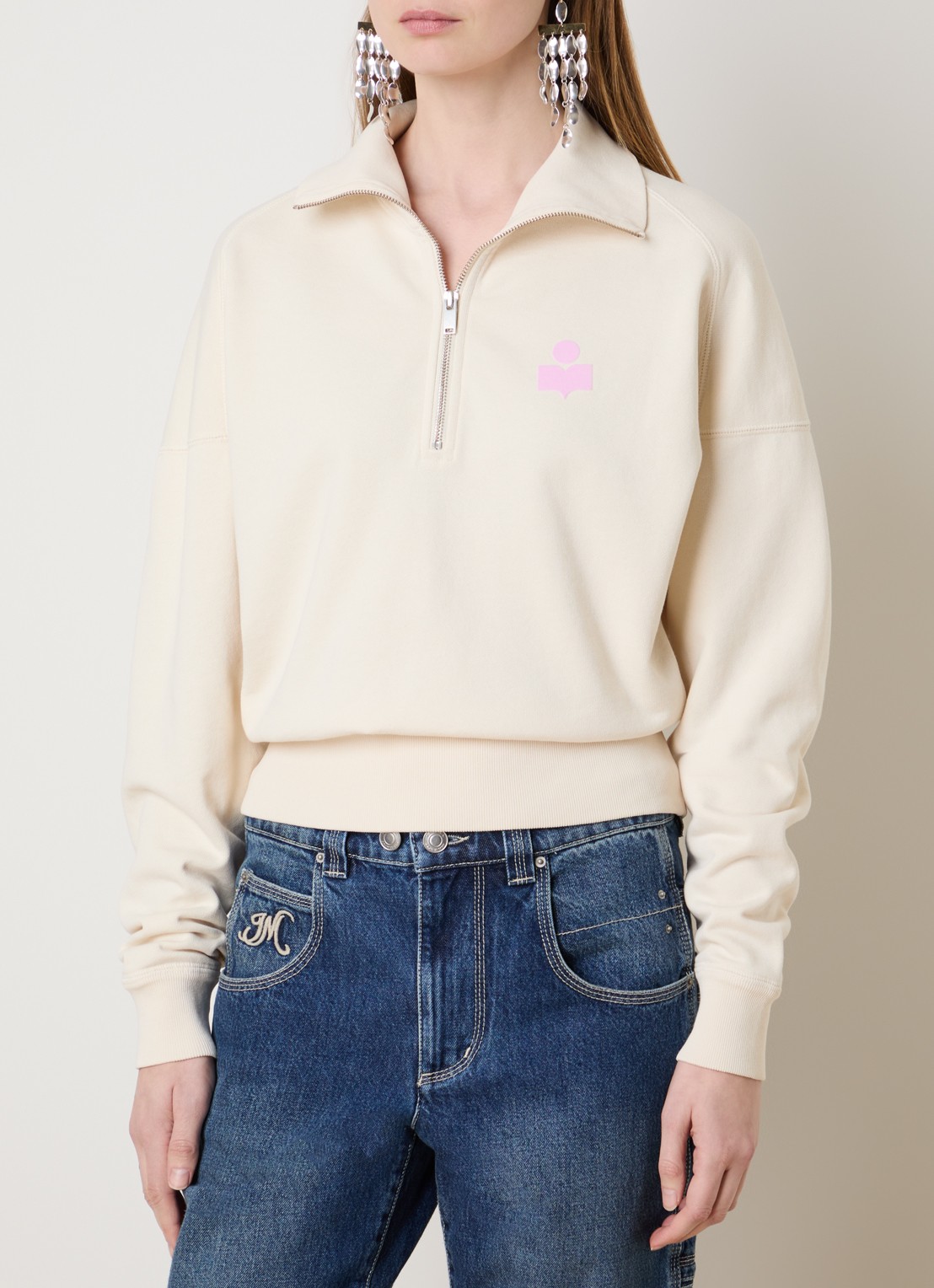 Isabel Marant Sweater met halve rits en logo - detail 4 gebroken wit