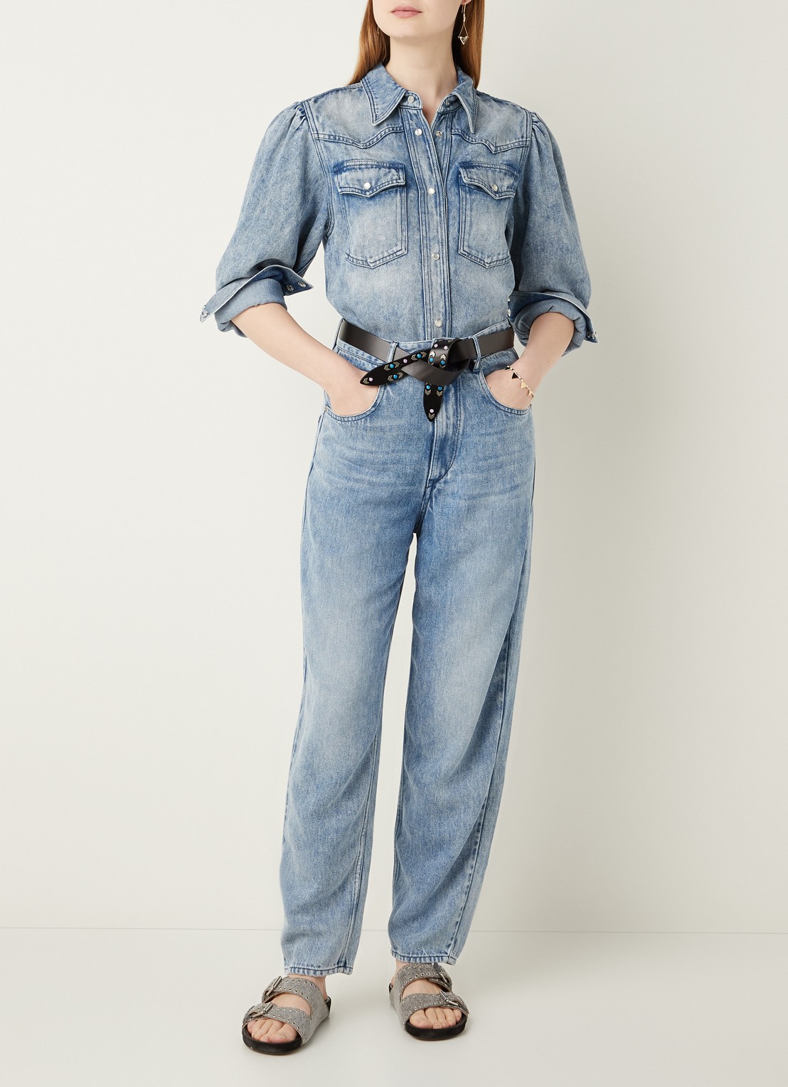 Isabel Marant Ticosy high waist loose fit jeans van lyocell - voorkant 5 indigo