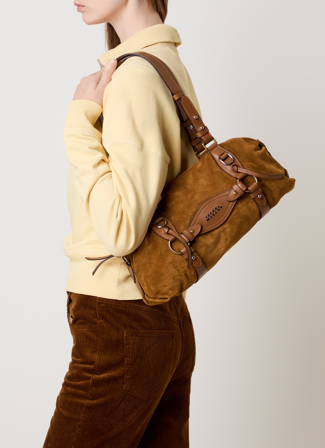 Isabel Marant Tilpa Mini schoudertas van kalfssuède - voorkant 2 cognac