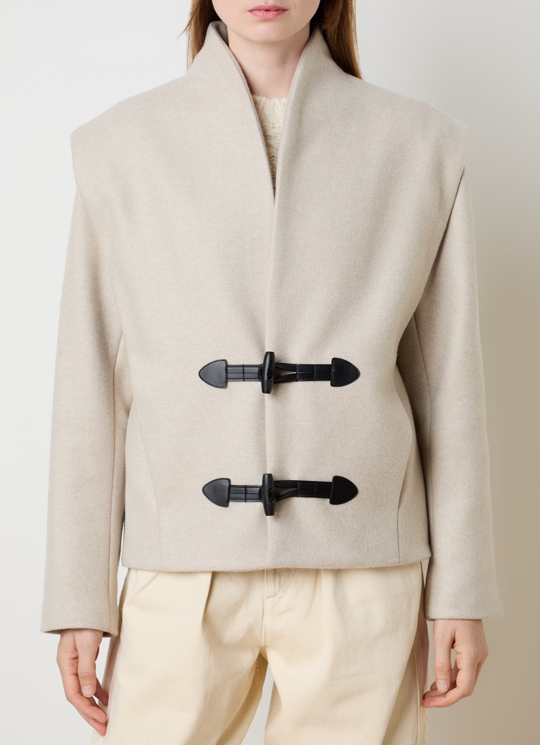 Isabel Marant Toria jack in kasjmierblend met steekzakken - detail 3 zand