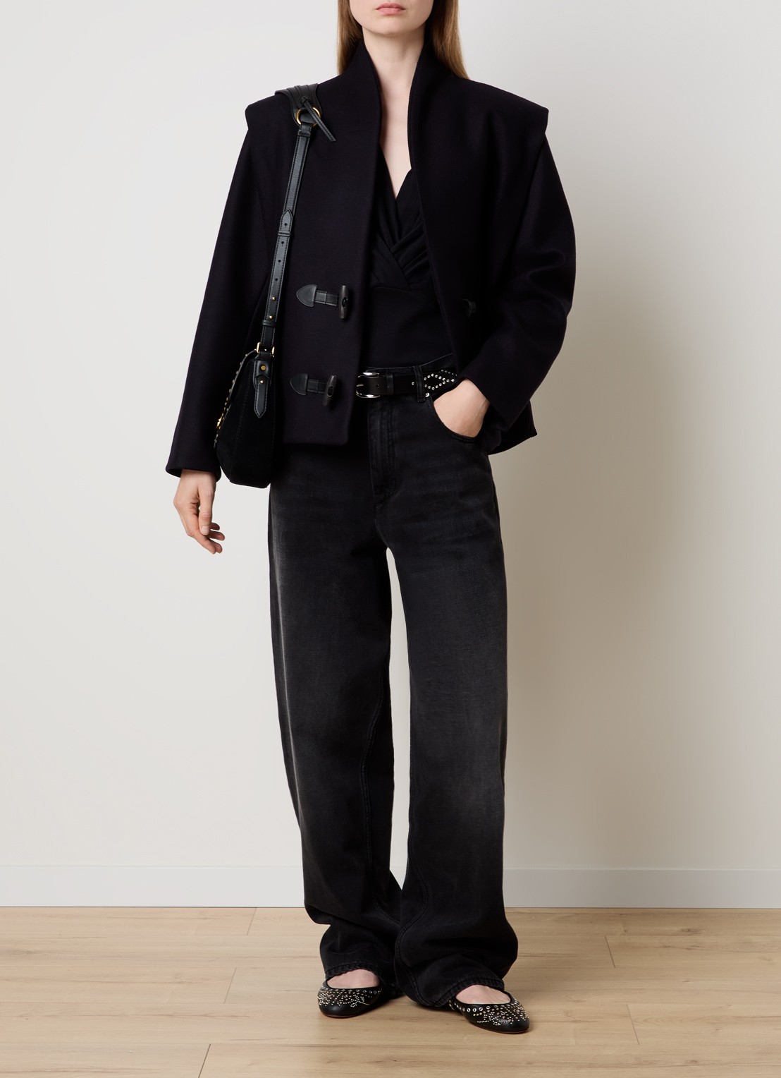 Isabel Marant Toria jack in kasjmierblend met steekzakken - voorkant 6 donkerblauw