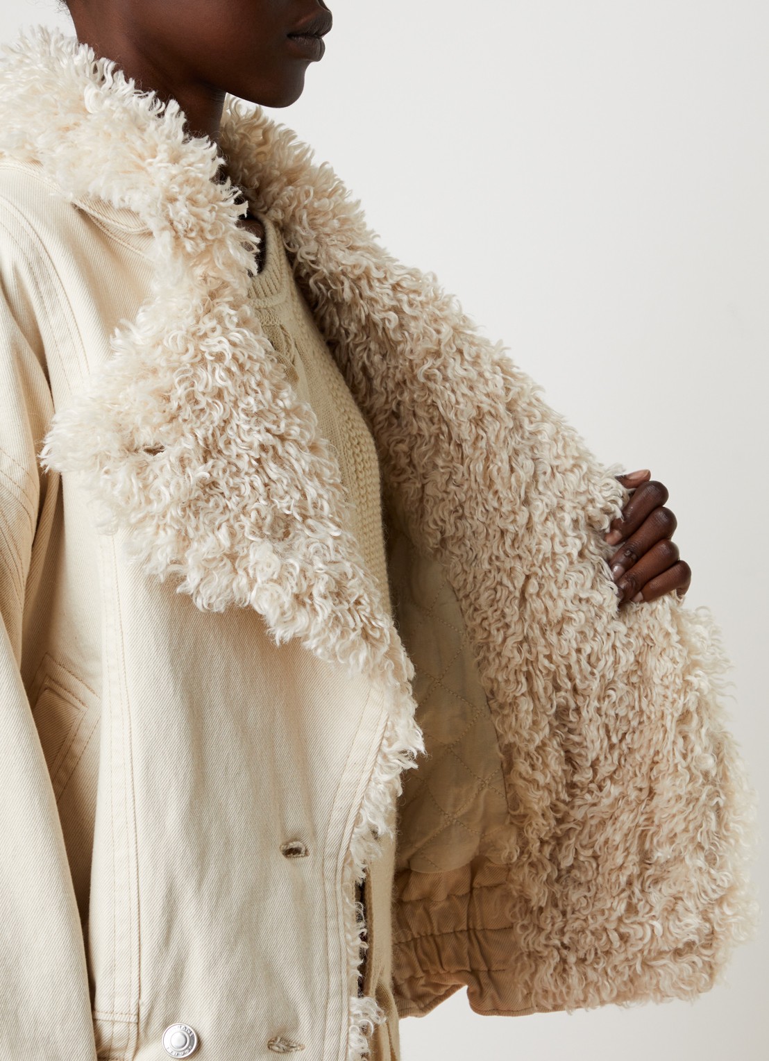 Isabel Marant Valineo spijkerjas met kraag van imitatiebont - detail 2 ivoor