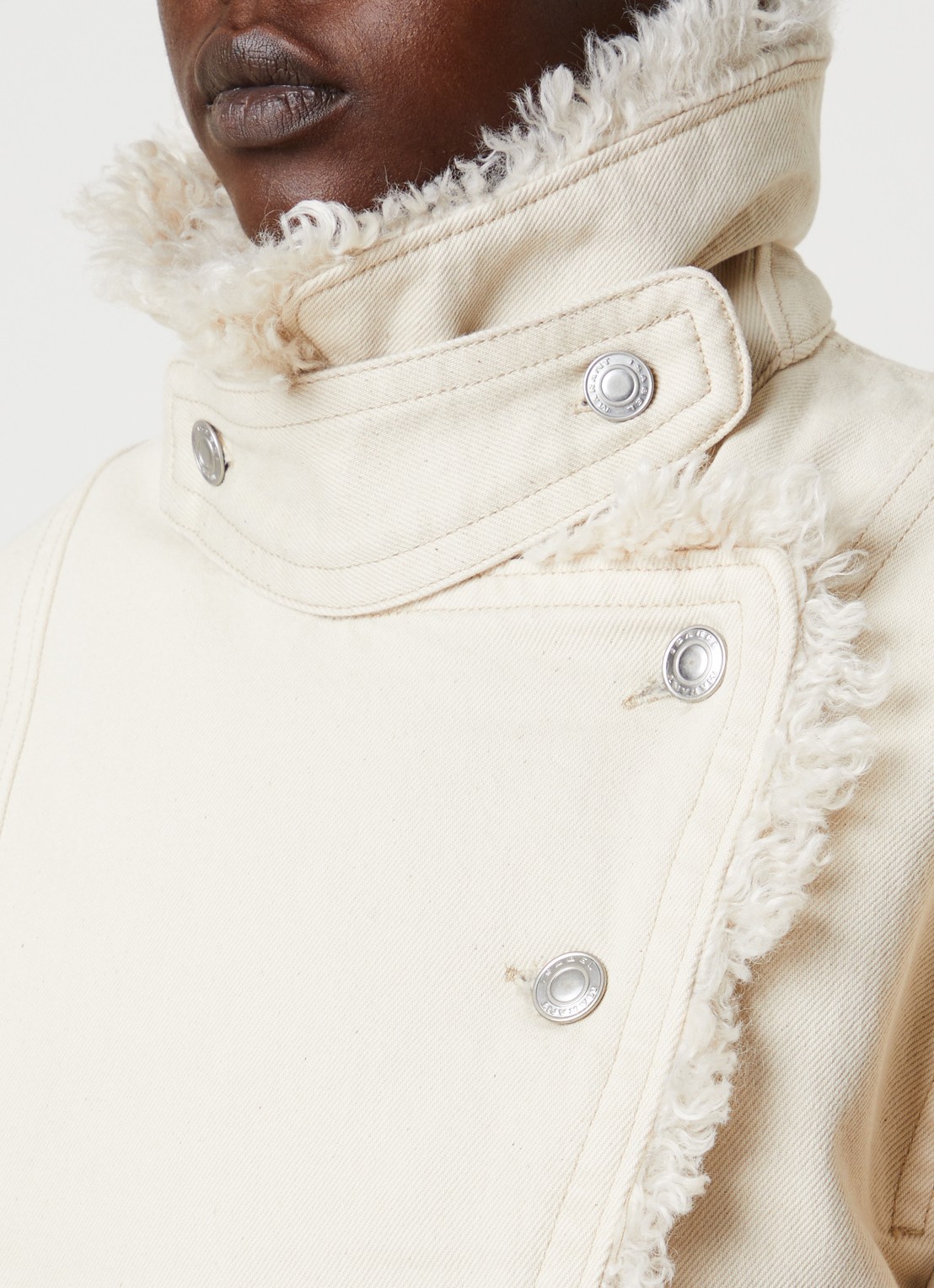Isabel Marant Valineo spijkerjas met kraag van imitatiebont - detail 3 ivoor