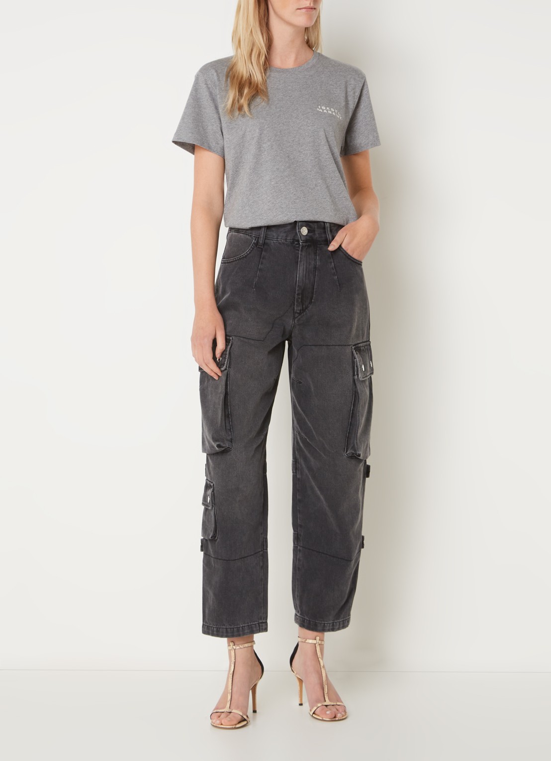 Isabel Marant Vidal T-shirt met logoborduring - voorkant 3 middengrijs