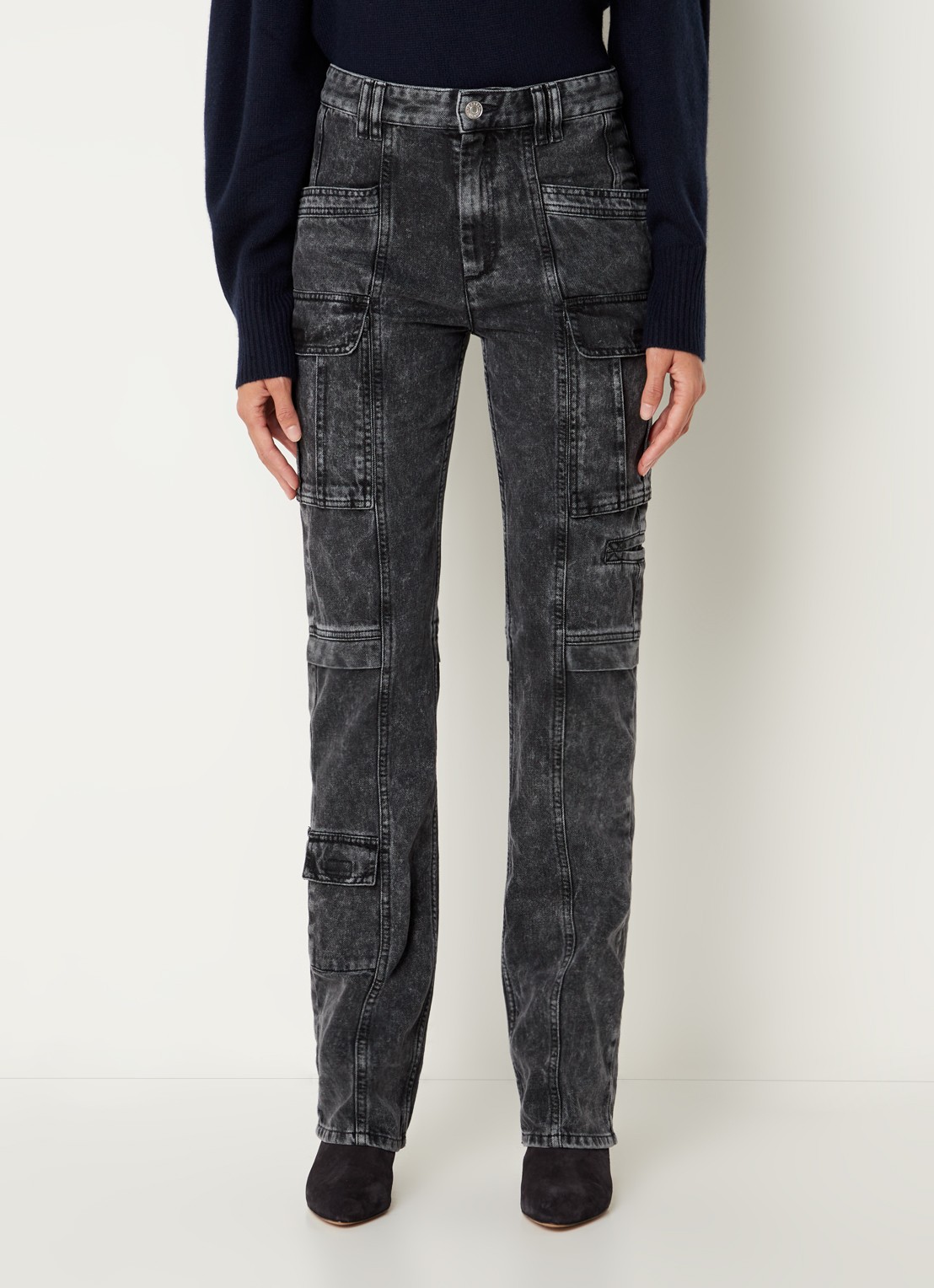 Isabel Marant Vokayo high waist straight fit cargobroek van denim - detail zwart
