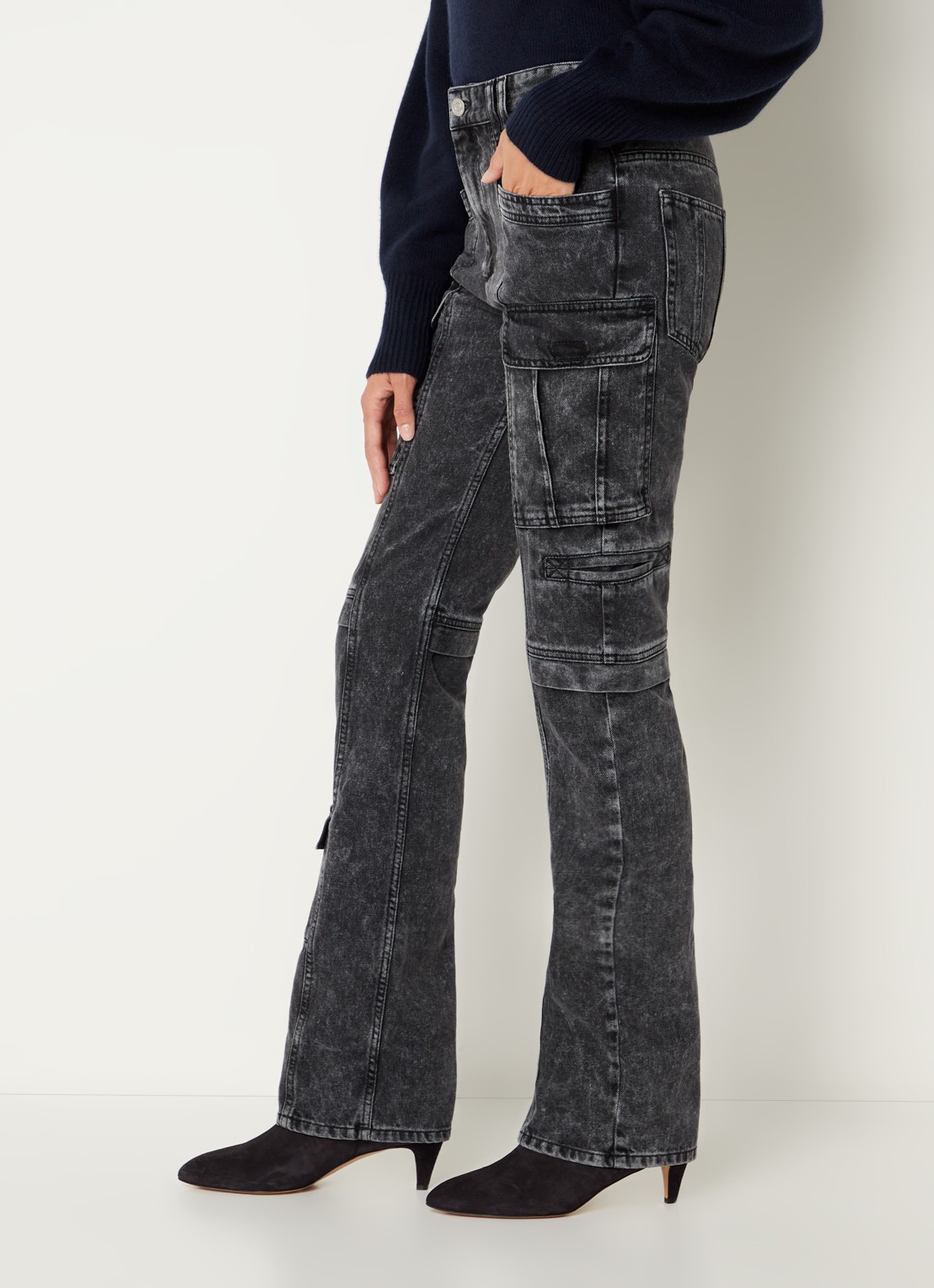 Isabel Marant Vokayo high waist straight fit cargobroek van denim - detail 2 zwart
