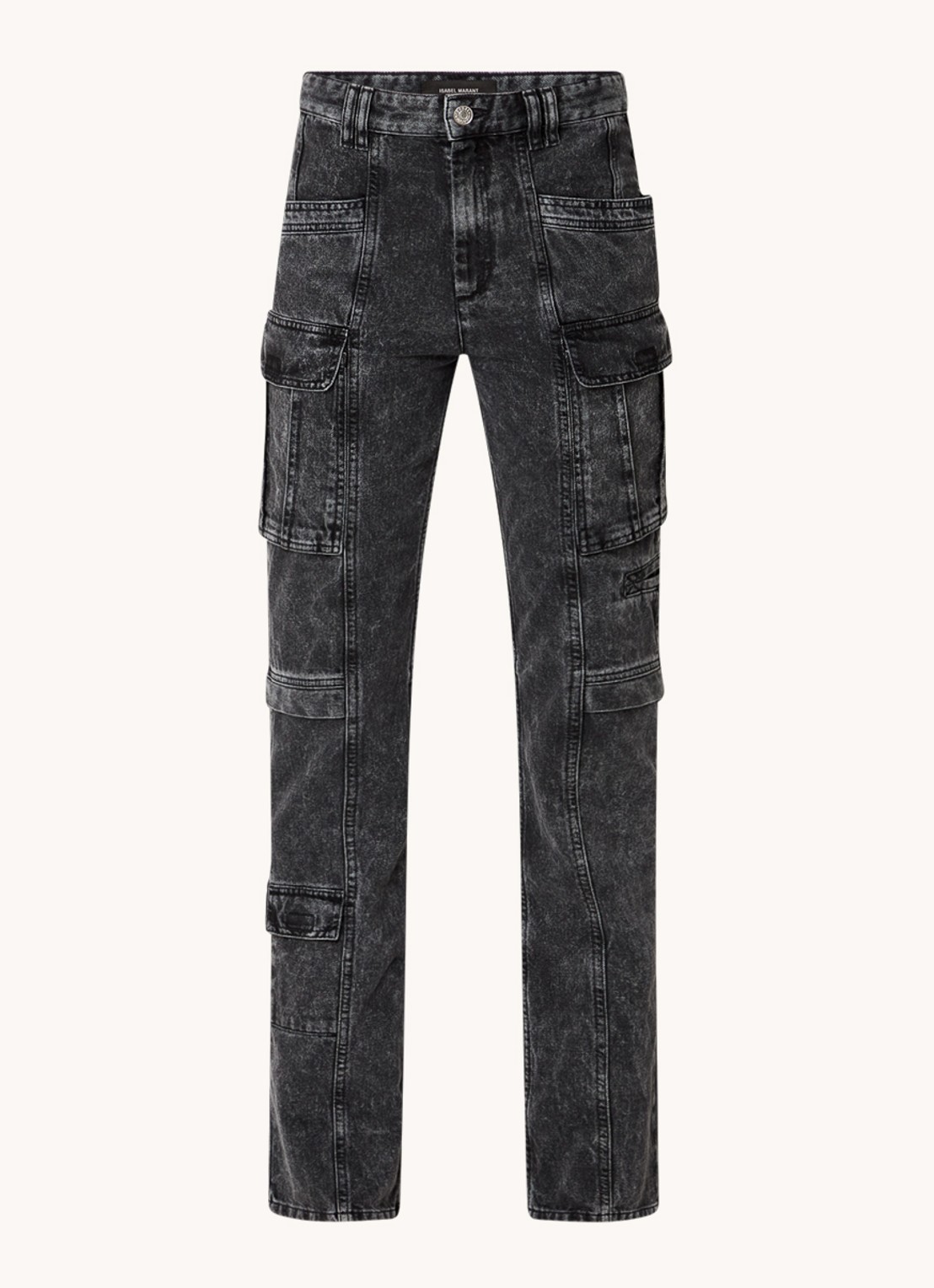 Isabel Marant Vokayo high waist straight fit cargobroek van denim - voorkant 4 zwart