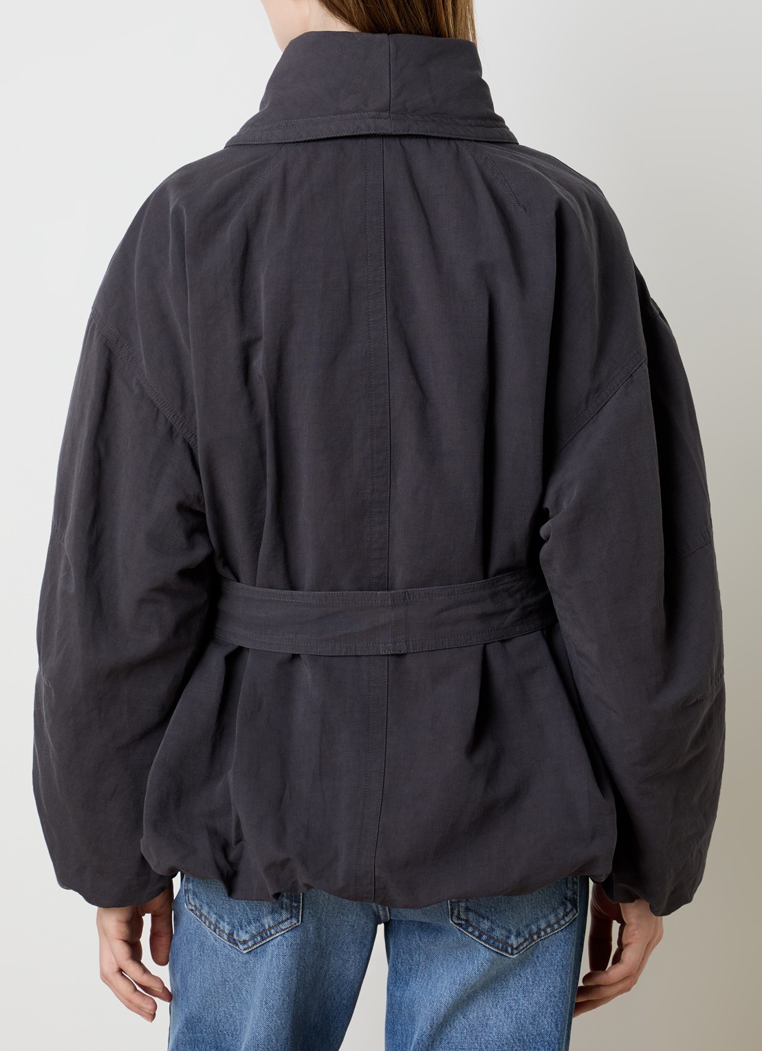 Isabel Marant Volinda bomberjack in linnenblend met steekzakken en strikceintuur  - achterkant 4 donkerblauw