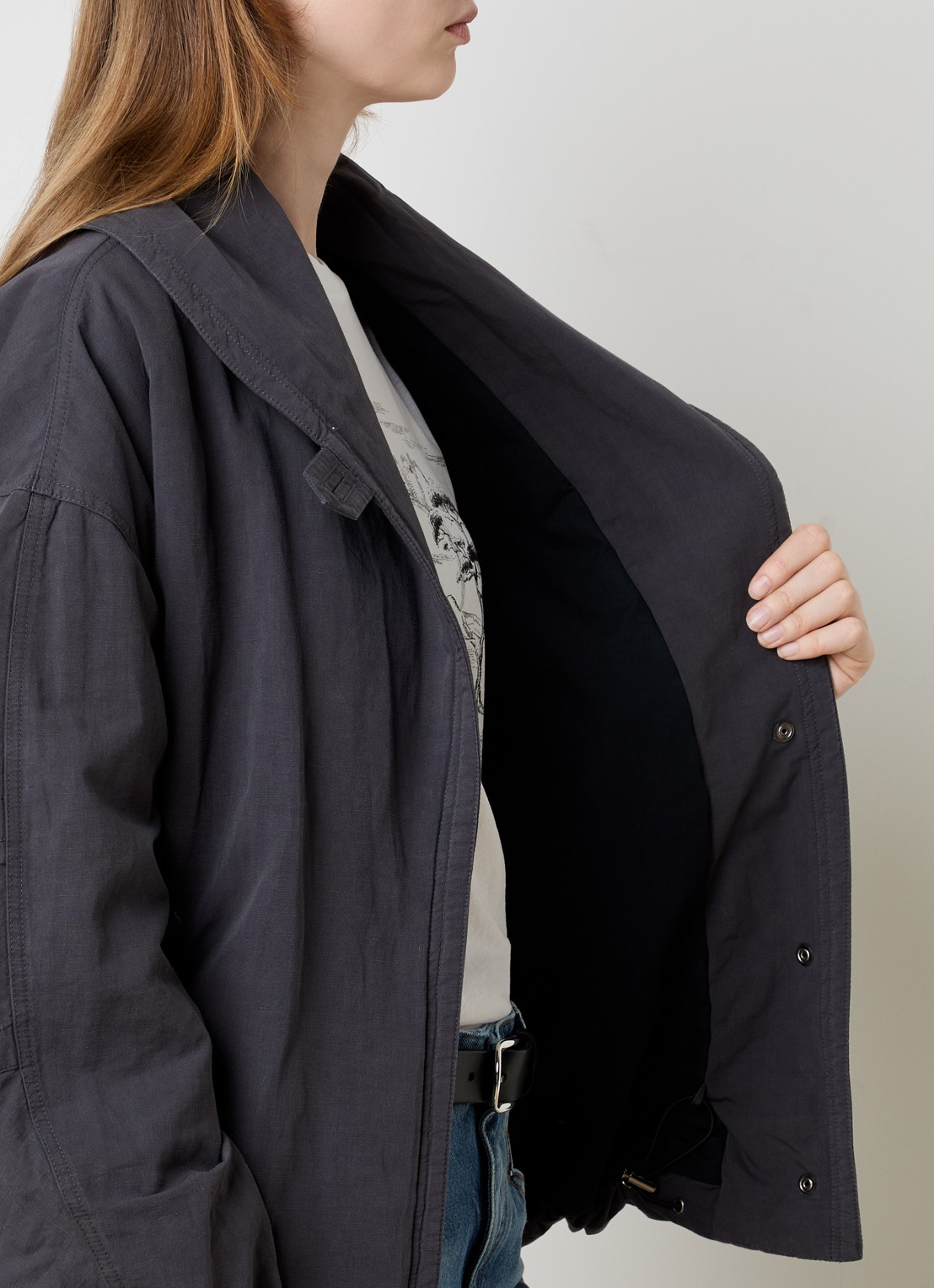 Isabel Marant Volinda bomberjack in linnenblend met steekzakken en strikceintuur  - detail 2 donkerblauw