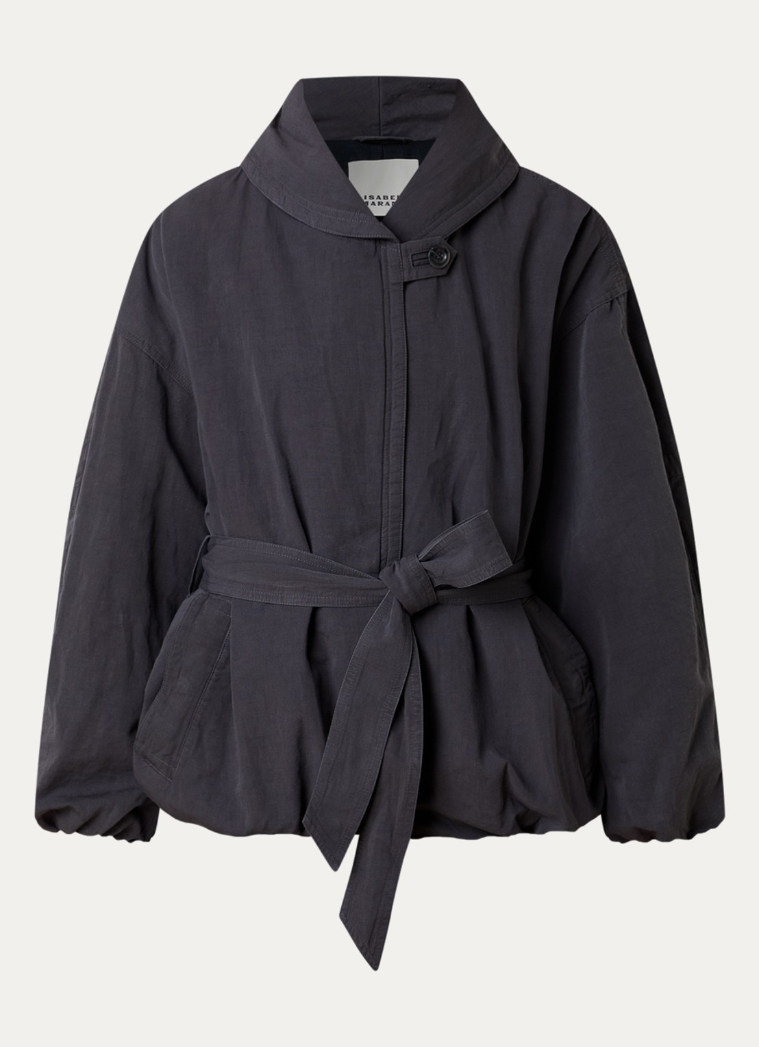 Isabel Marant Volinda bomberjack in linnenblend met steekzakken en strikceintuur  - voorkant 5 donkerblauw