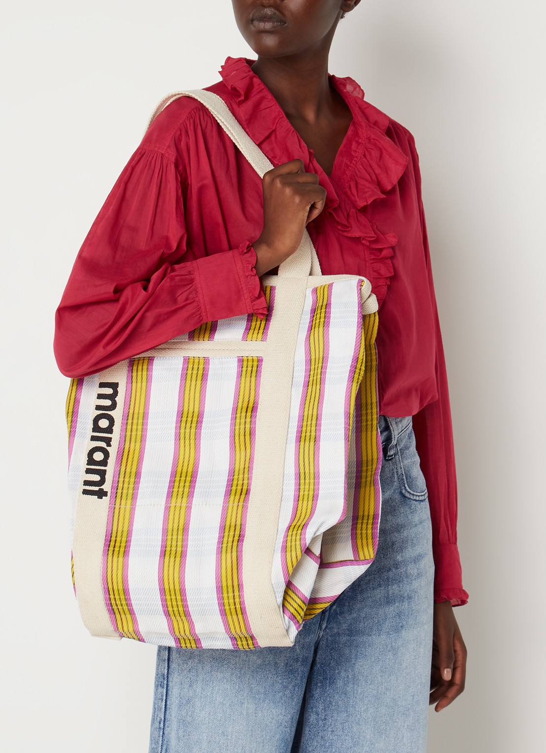 Isabel Marant Warden shopper met ruitdessin - voorkant 2 beige