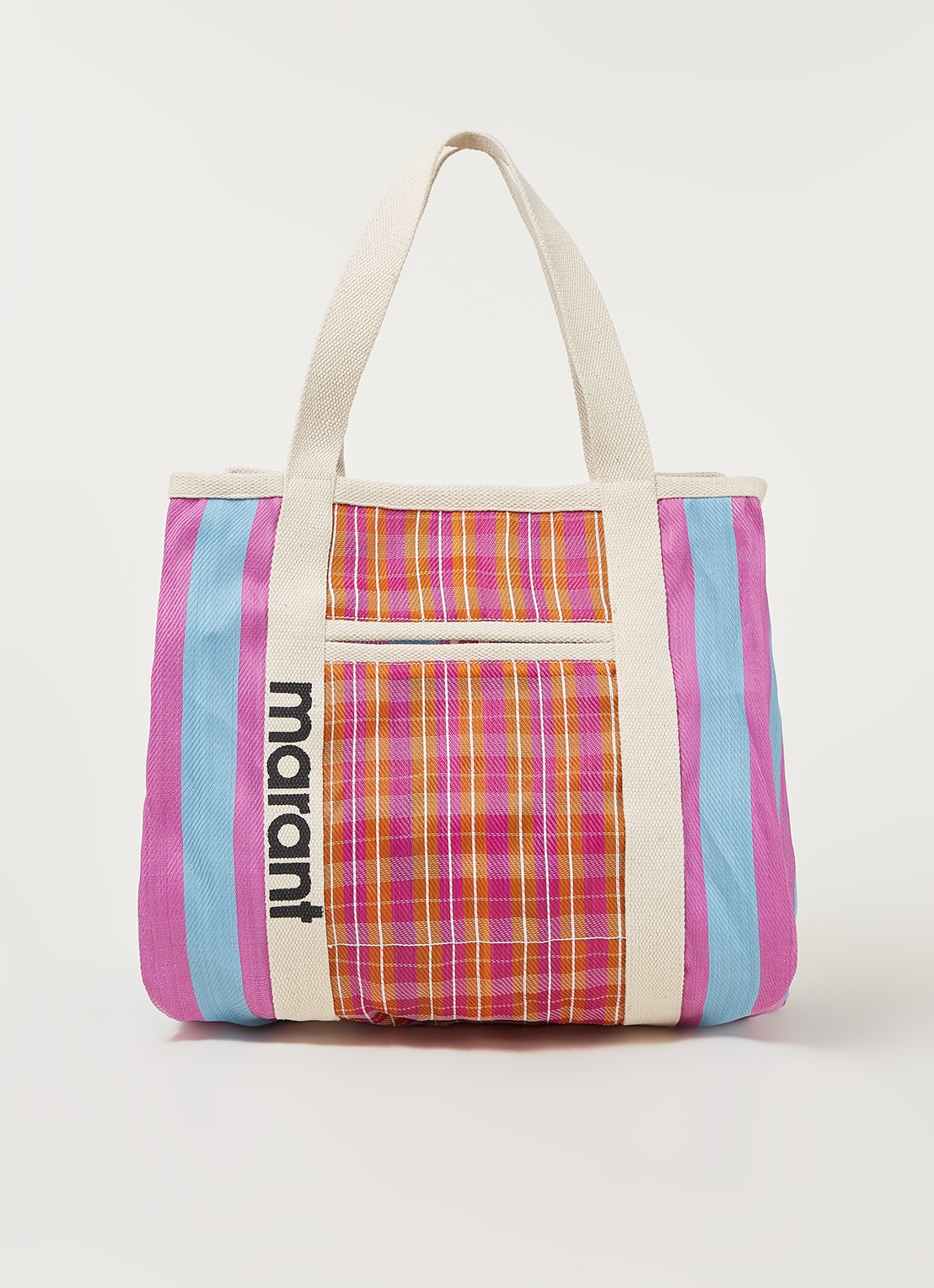 Isabel Marant Warden shopper met streep- en ruitdessin - voorkant 5 paars