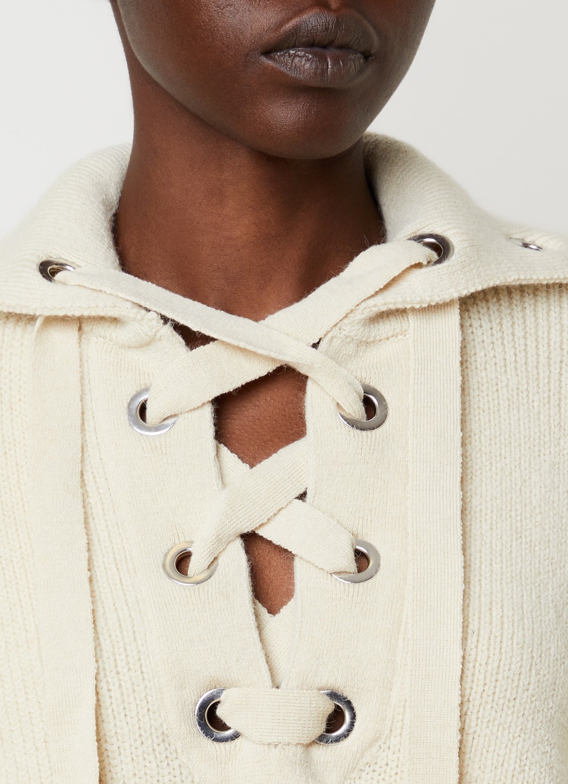 Isabel Marant Ydalia ribgebreide trui in scheerwolblend met rijgdetail - detail 2 ivoor