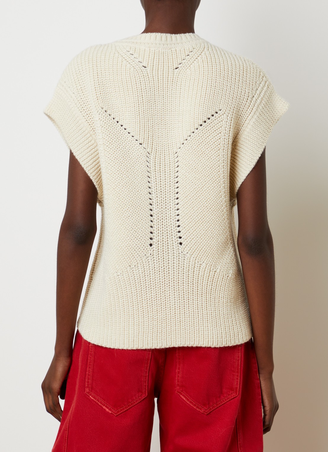 Isabel Marant Yonnia ribgebreide top in alpaca scheerwolblend met rijgdetail - achterkant 3 ivoor